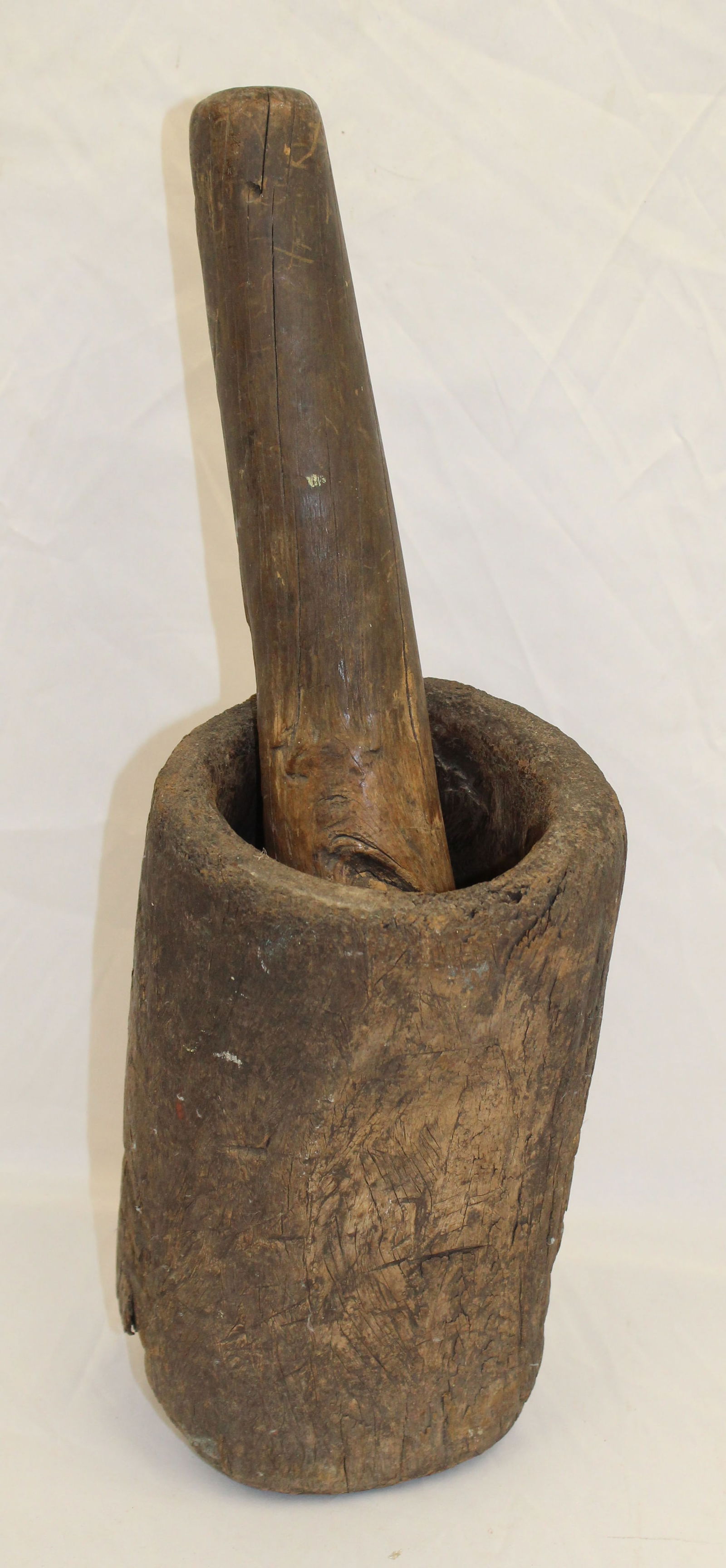 Antique lignum vitae burl mortar & pestle - 11 1/2" tall x 6 1/2" diam w 14" pestle (1 of 5)