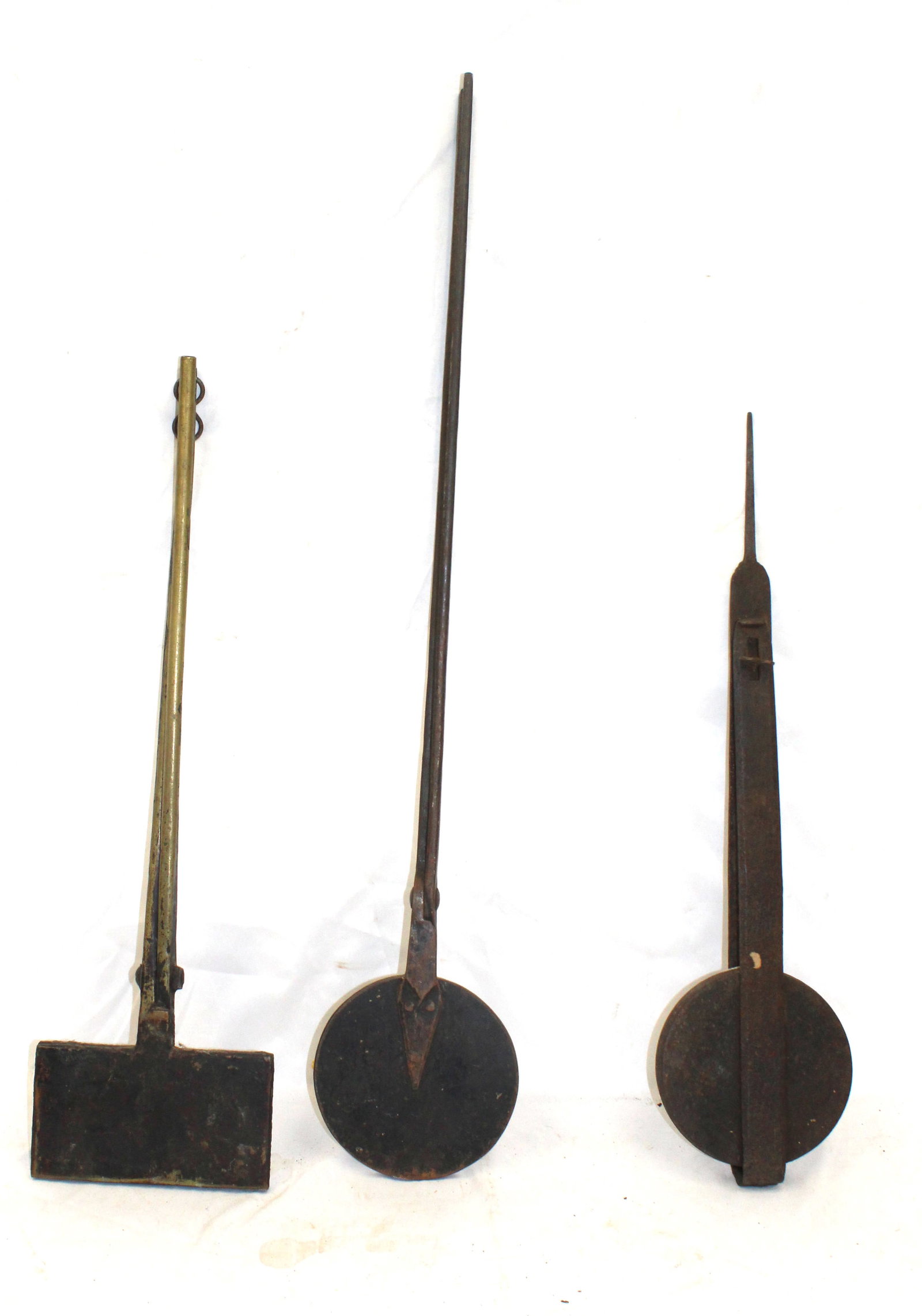 Lot of 3 antique long handled waffle irons - 22" long, 25 1/2" & 33" long: Lot of 3 antique long handled waffle irons - 22" long, 25 1/2" & 33" long