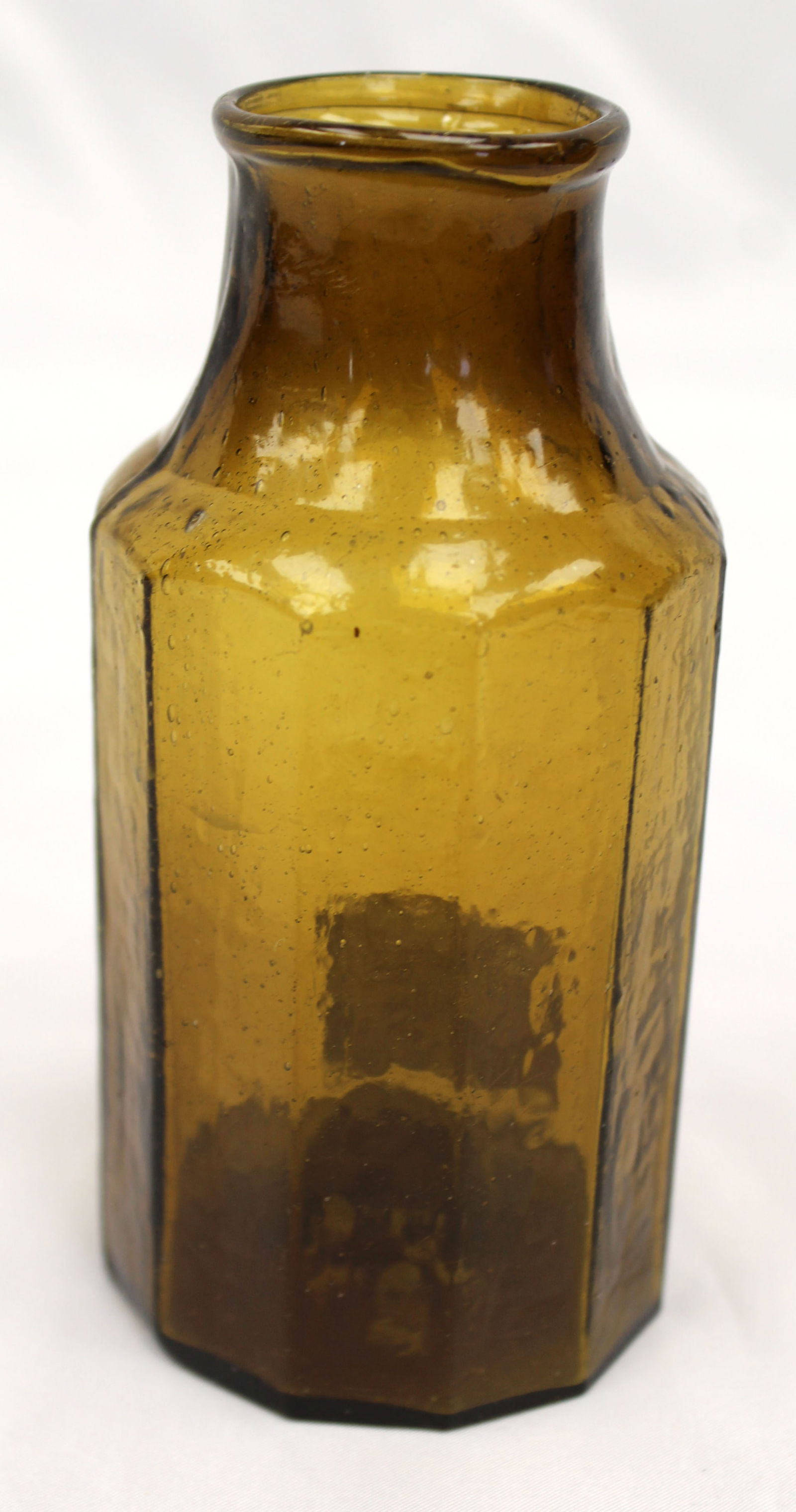 Early amber glass 12 sided jar - 5" tall: Early amber glass 12 sided jar - 5" tall