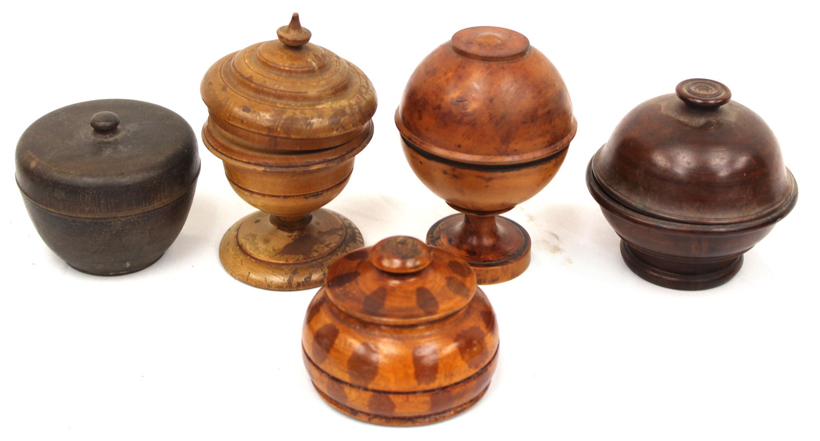 Lot of 5 treen covered boxes - 2 1/2"-5" tall (1 of 6)