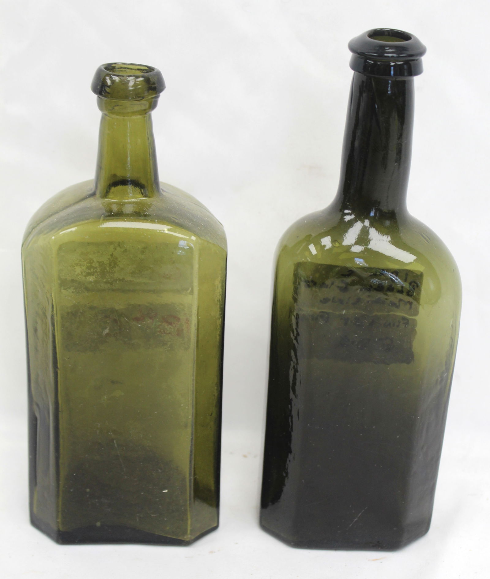 Lot of 2 early green glass bottles - 8" & 8 1/2" tall (1 of 7)