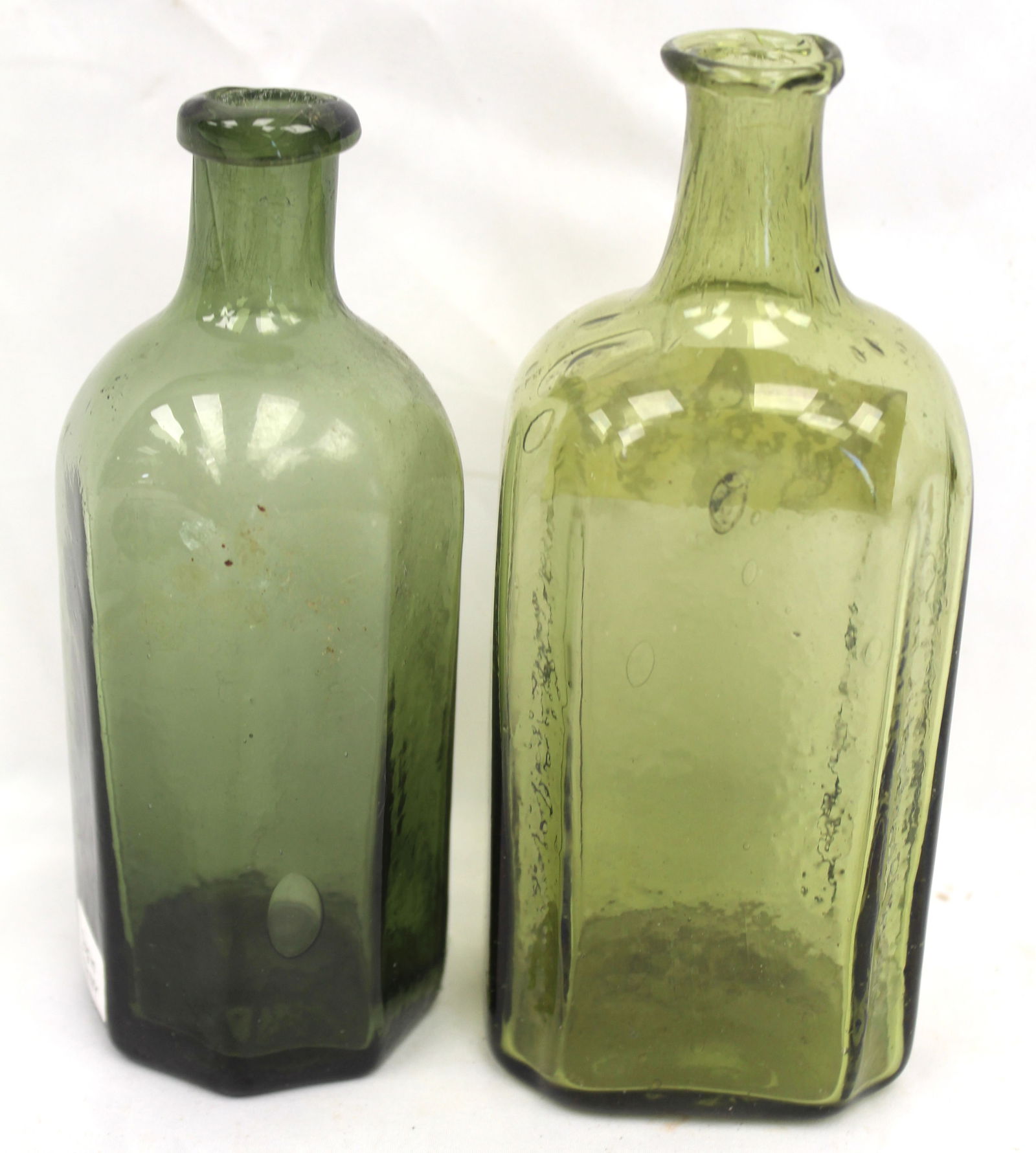 Lot of 2 early green glass bottles - 6" & 6 1/4" tall (1 of 6)