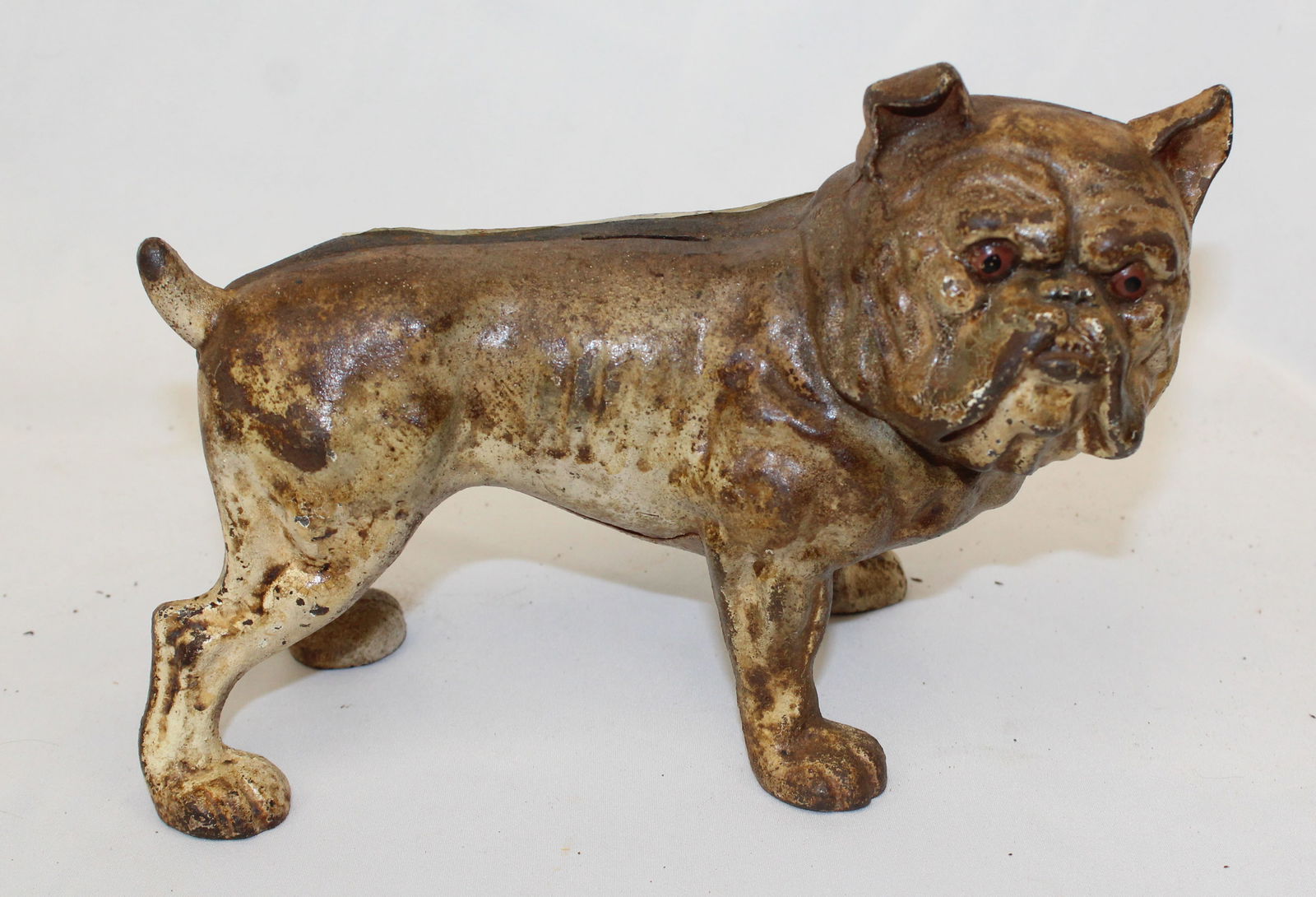 Antique cast iron painted bull dog still bank - large size 5 1/2"x9" (1 of 4)