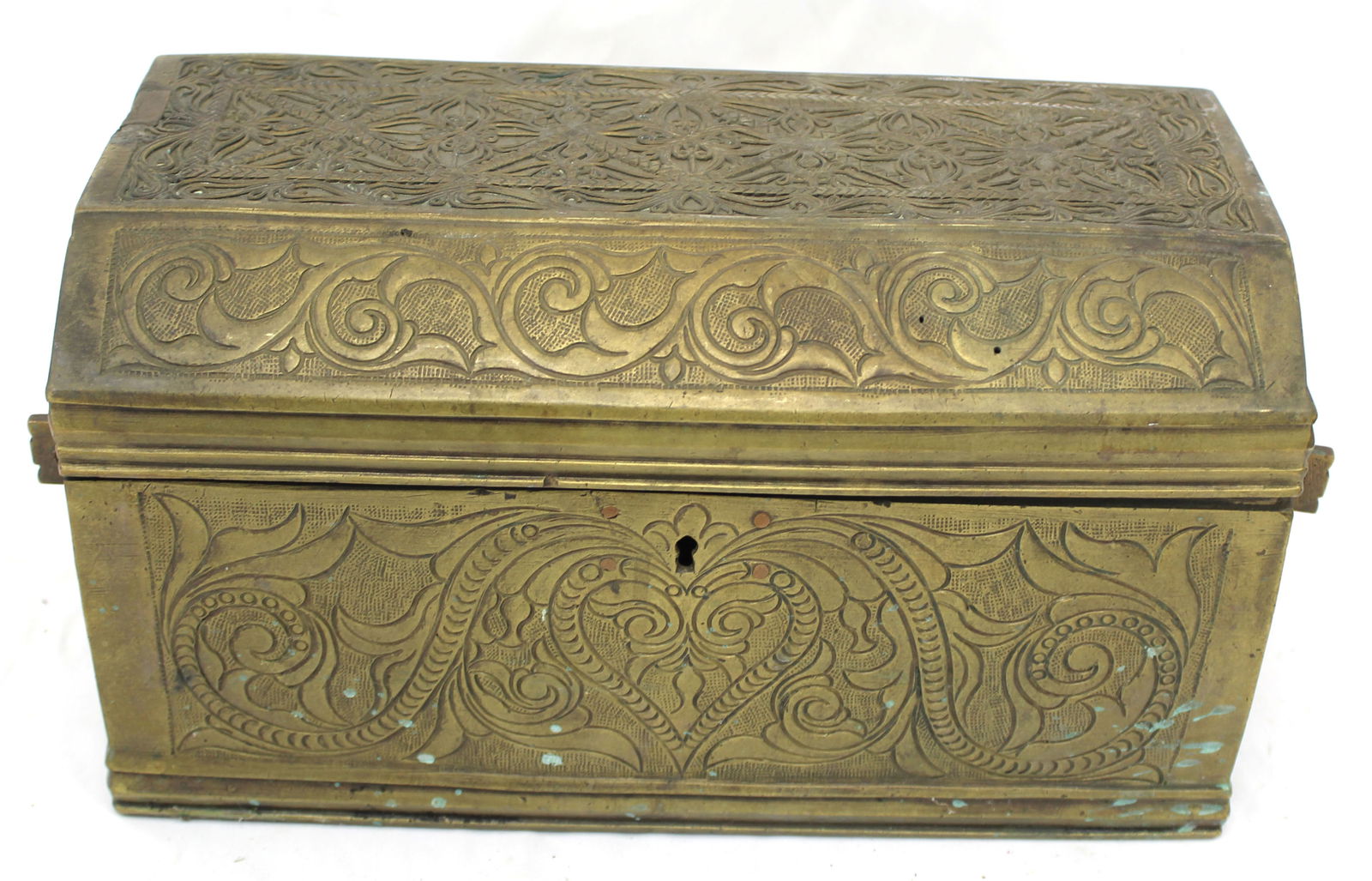 Antique brass dome top valuables box - 7 1/2" tall x 13"x8" (1 of 4)