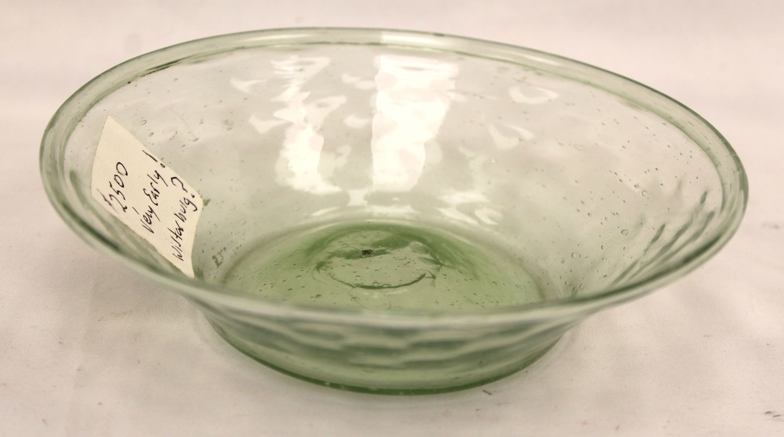 Early green glass bowl - 1 1/2" tall x 6" diam (1 of 5)