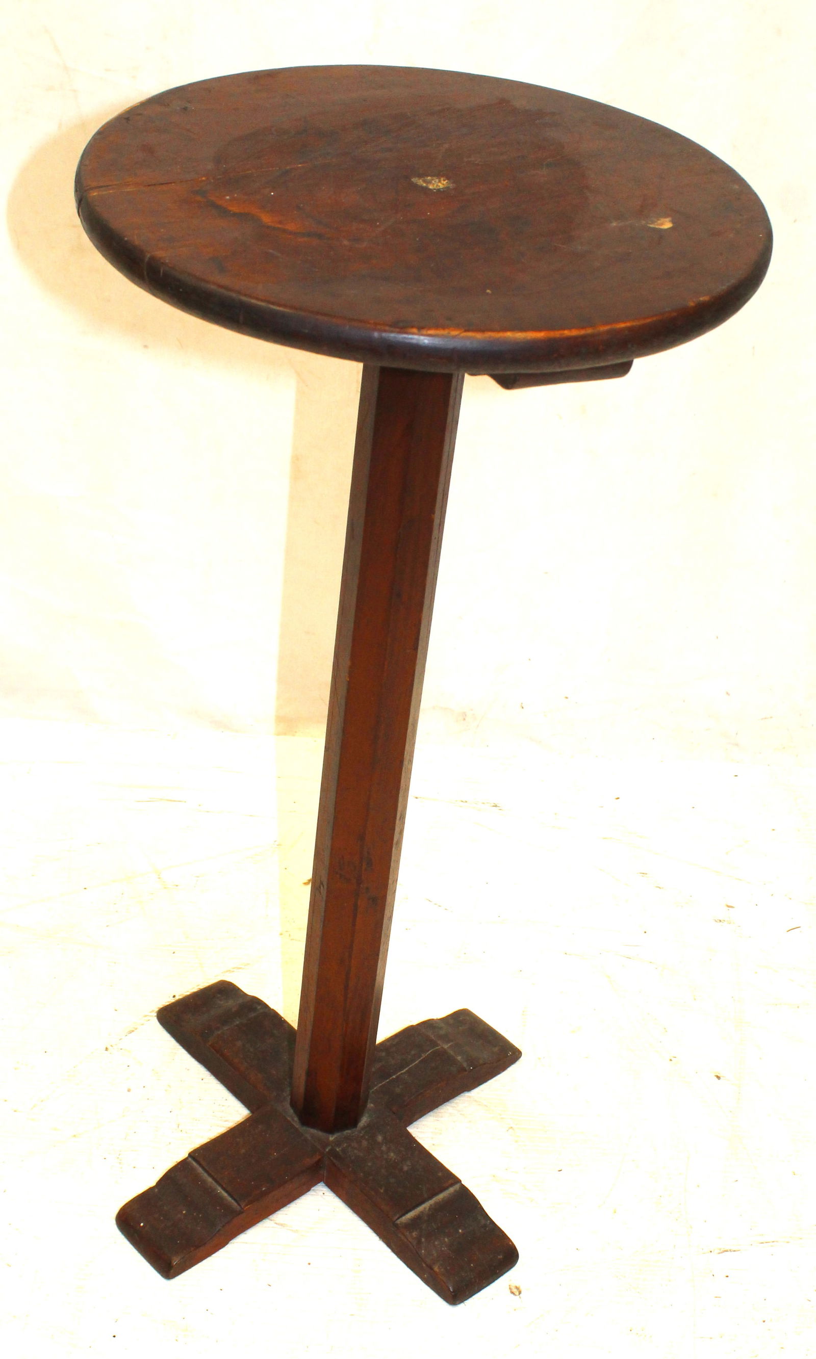 18thC American maple X based candlestand in old surface - 27" tall x 13 1/2" diam (1 of 7)