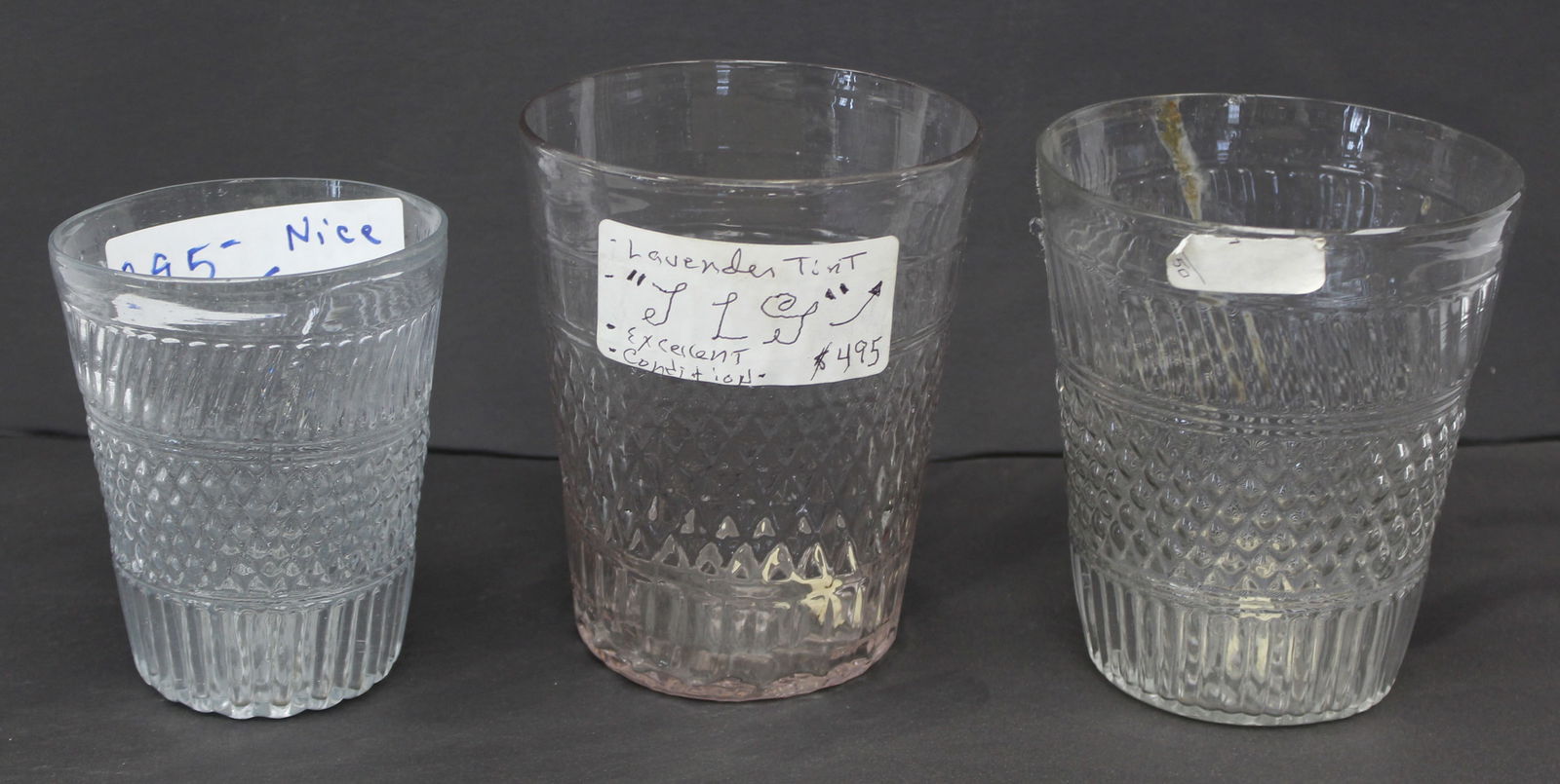 Lot of 3 early blown mold flip glasses - 4 1/2" - 5 1/2" tall (1 of 11)