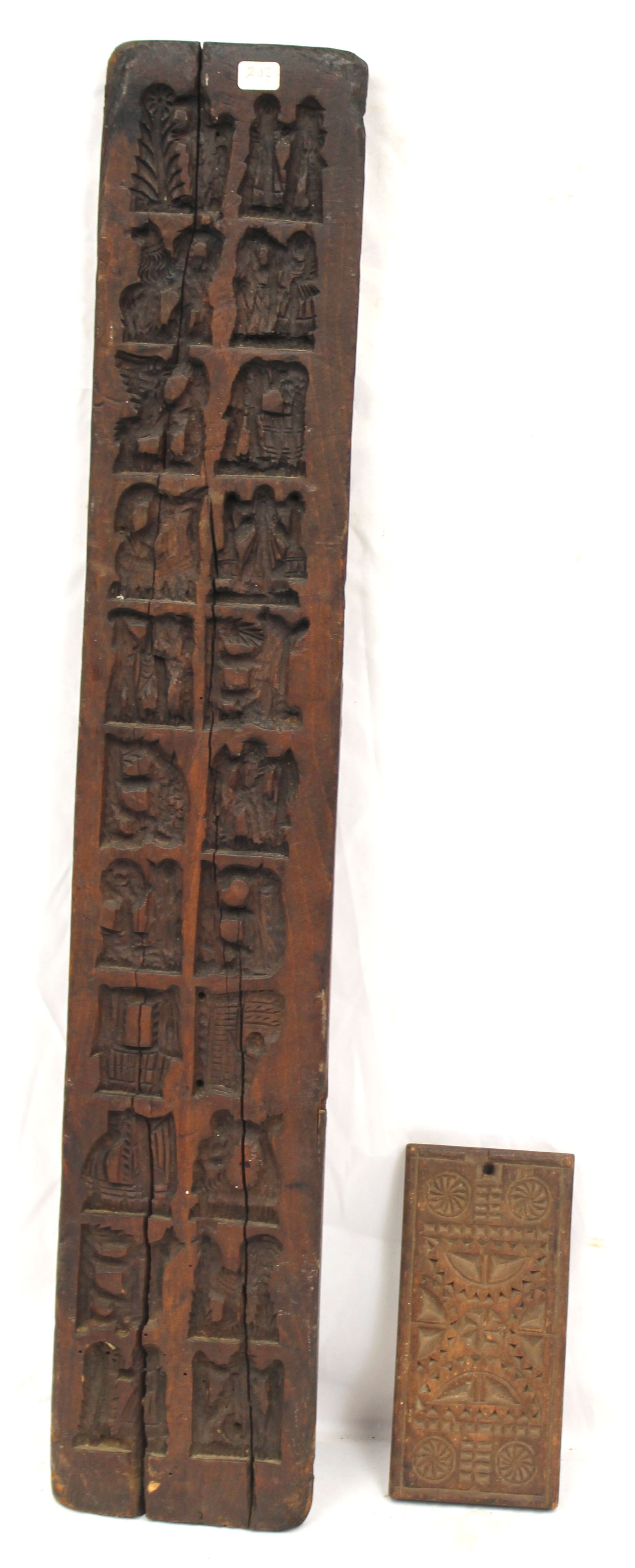 Lot of 2 antique wooden cookie boards - 28" x 5" & 7"x3 1/2": Lot of 2 antique wooden cookie boards - 28" x 5" & 7"x3 1/2"