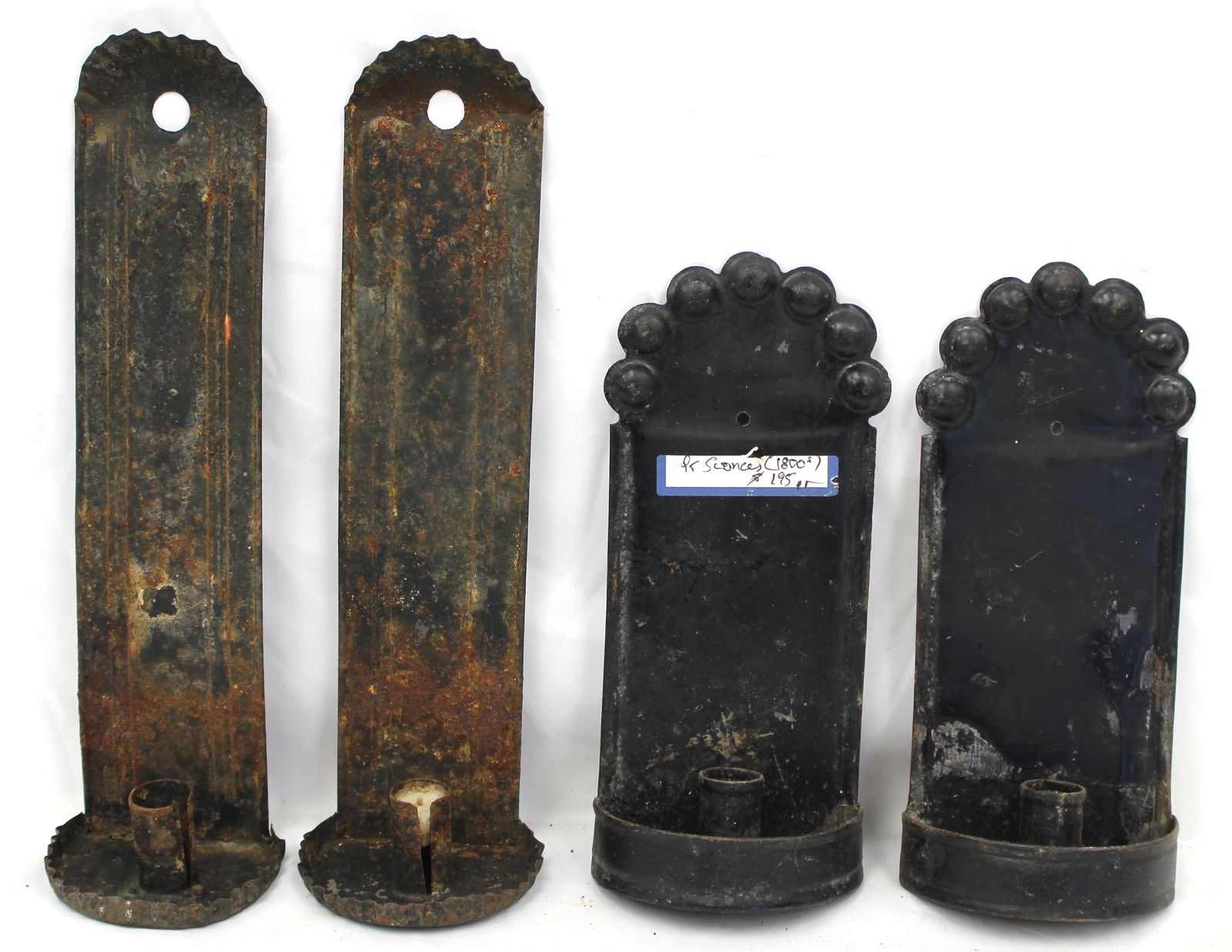 Lot of 2 pairs of antique toleware candle sconces - 10" & 13" tall (1 of 7)