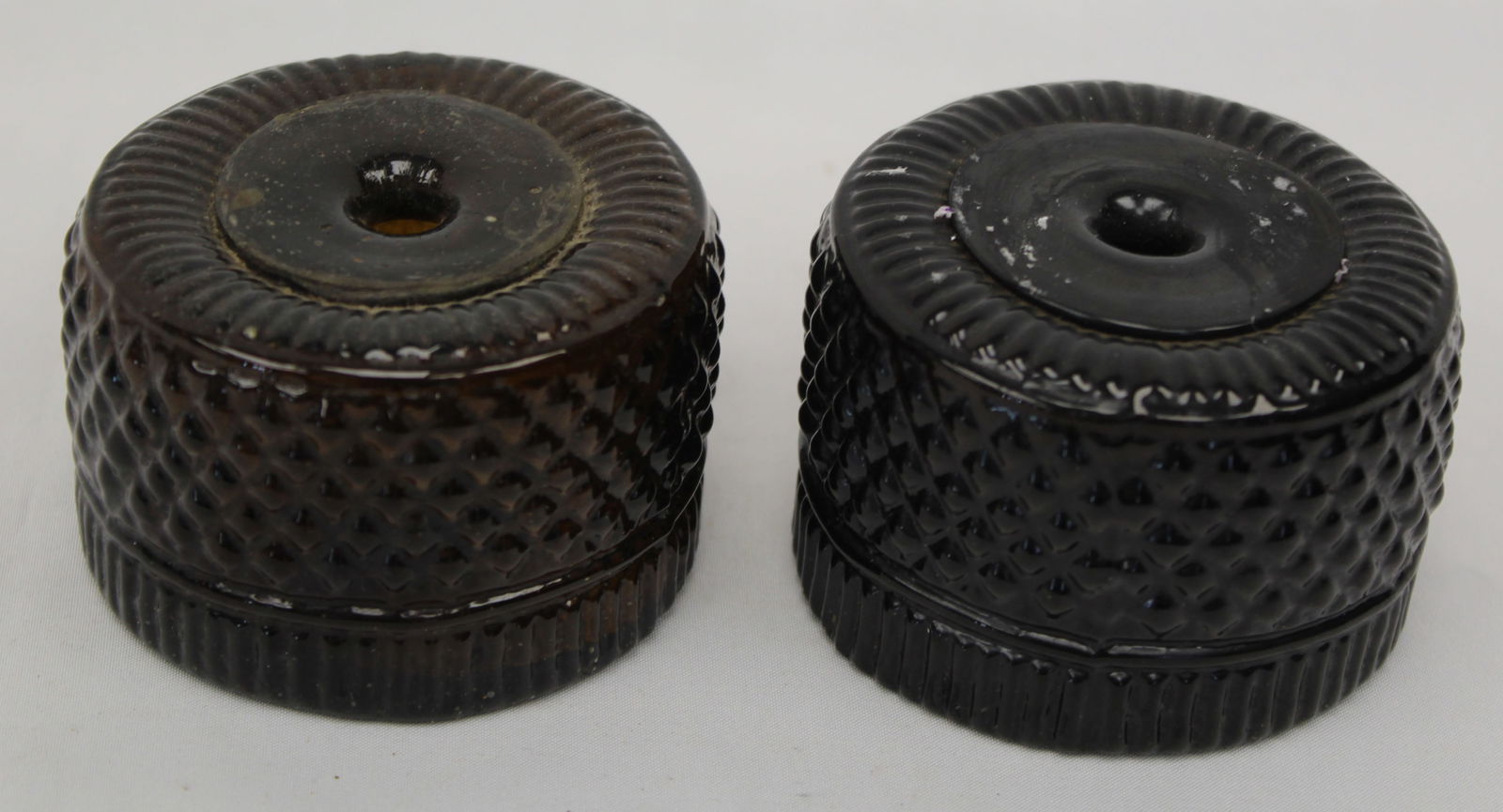 Lot of 2 antique blown three mold inkwells - approx 2" tall x 2 3/4" diam (1 of 4)