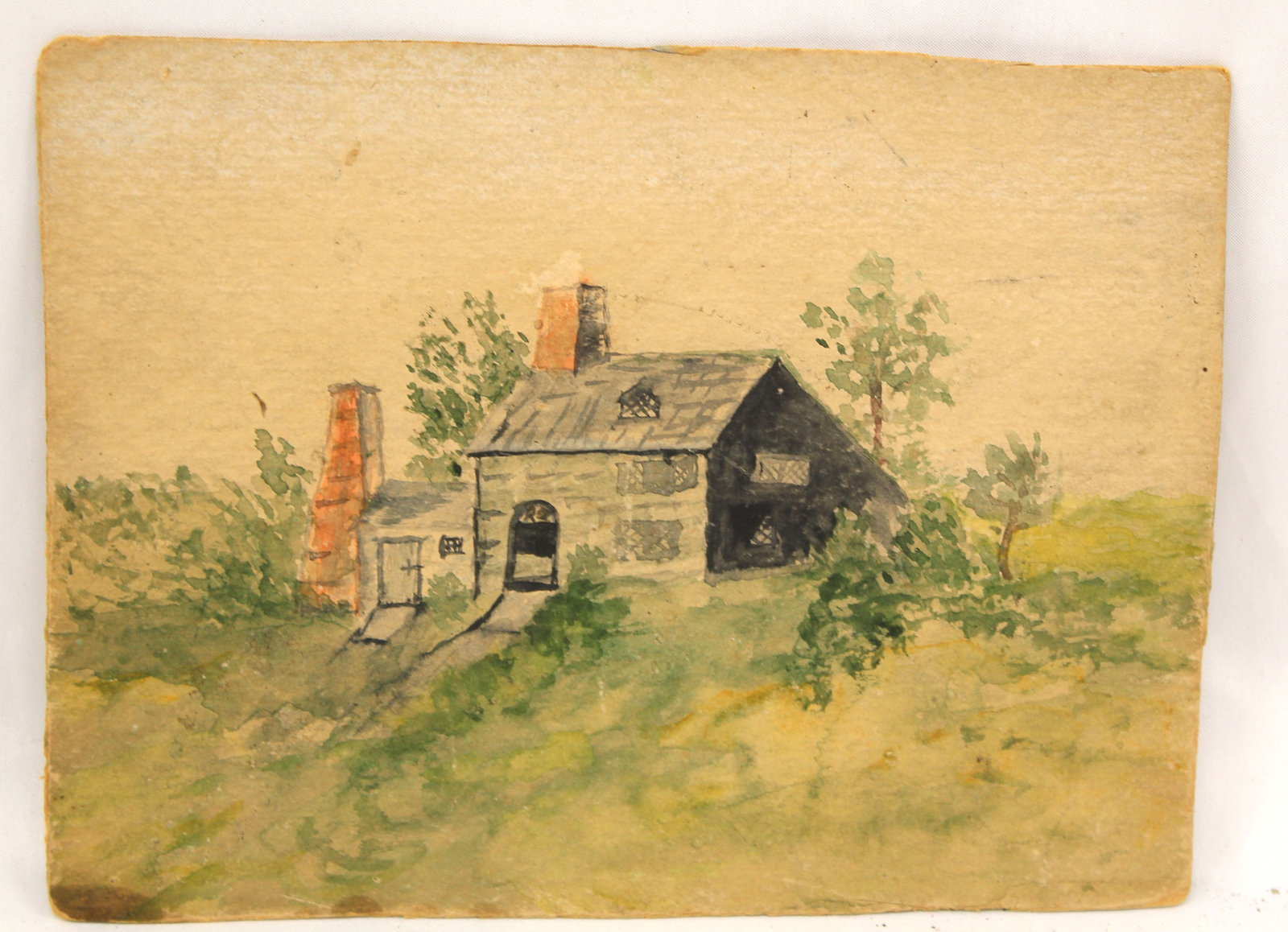 Antique watercolor of the Stone castle Warwick, RI - inscribed with information on verso - unframed: Antique watercolor of the Stone castle Warwick, RI - inscribed with information on verso - unframed 6"x8"