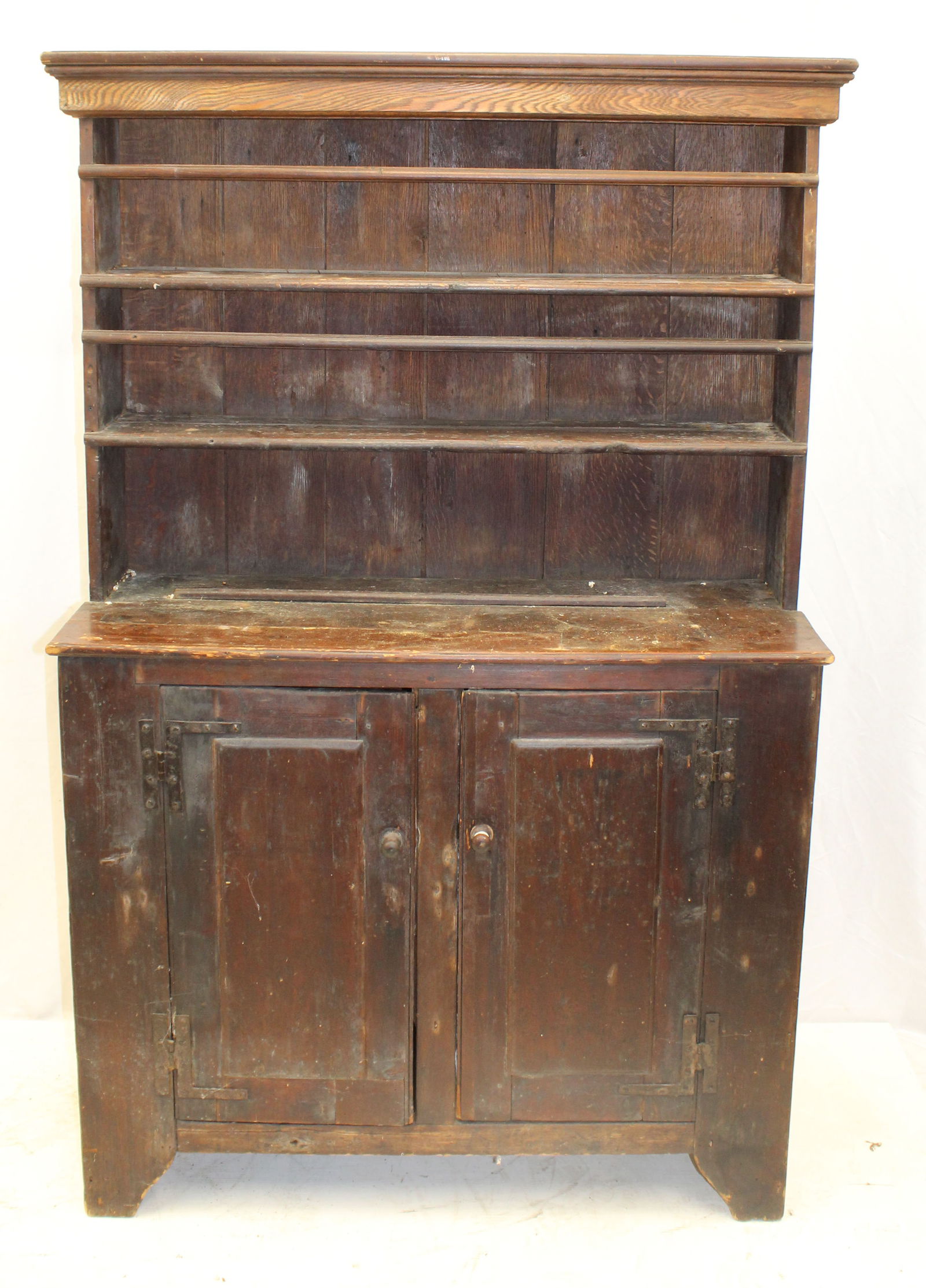 18thC stepback cupboard w plate rails in old surface - 66 1/2" tall x 44 1/2" wide x 16" deep (1 of 8)