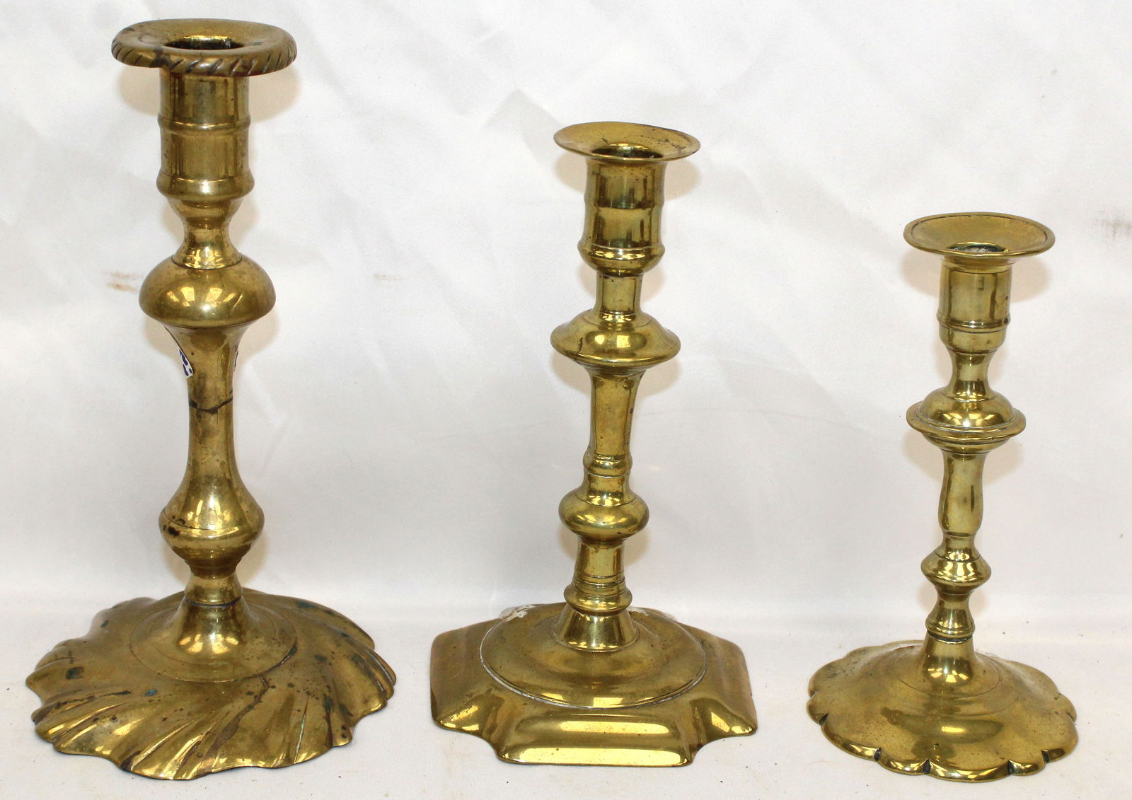Lot of 3 antique brass candlesticks - 6 1/2"-8 1/2" tall (1 of 7)