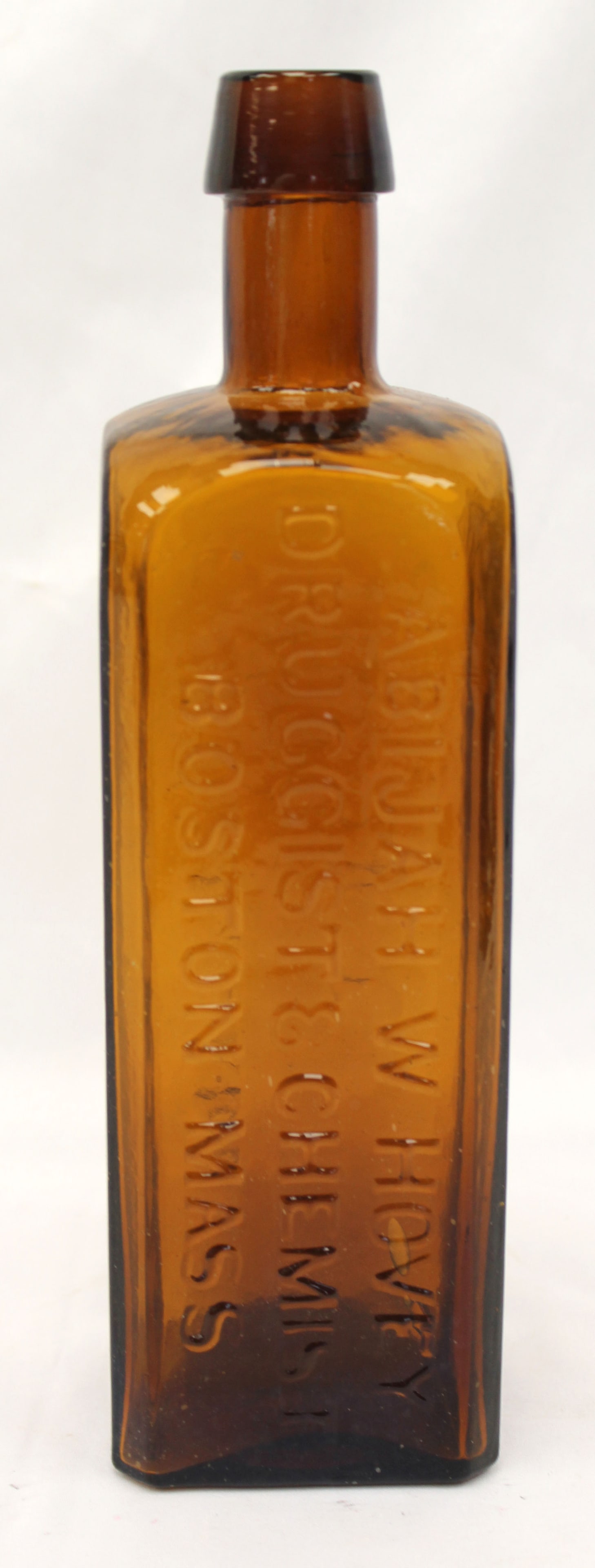 Early amber glass bottle "Abijah W. Hovey Druggist & Chemist Boston MA" - 9 1/2" tall (1 of 6)