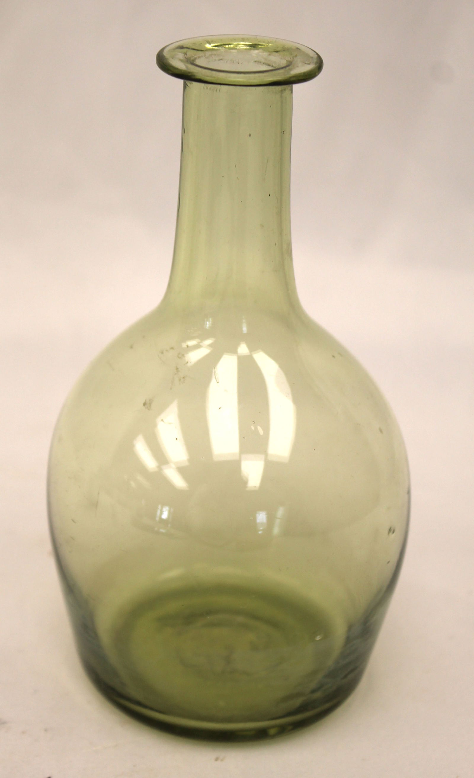 Early mini chestnut light green glass bottle - 6" tall: Early mini chestnut light green glass bottle - 6" tall
