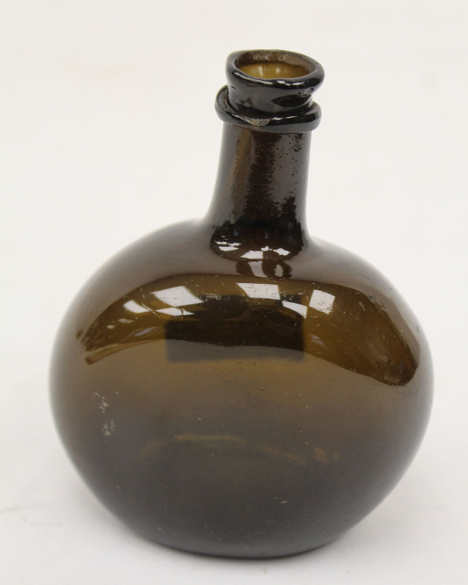 Early mini chestnut dark amber bottle - 4" tall: Early mini chestnut dark amber bottle - 4" tall