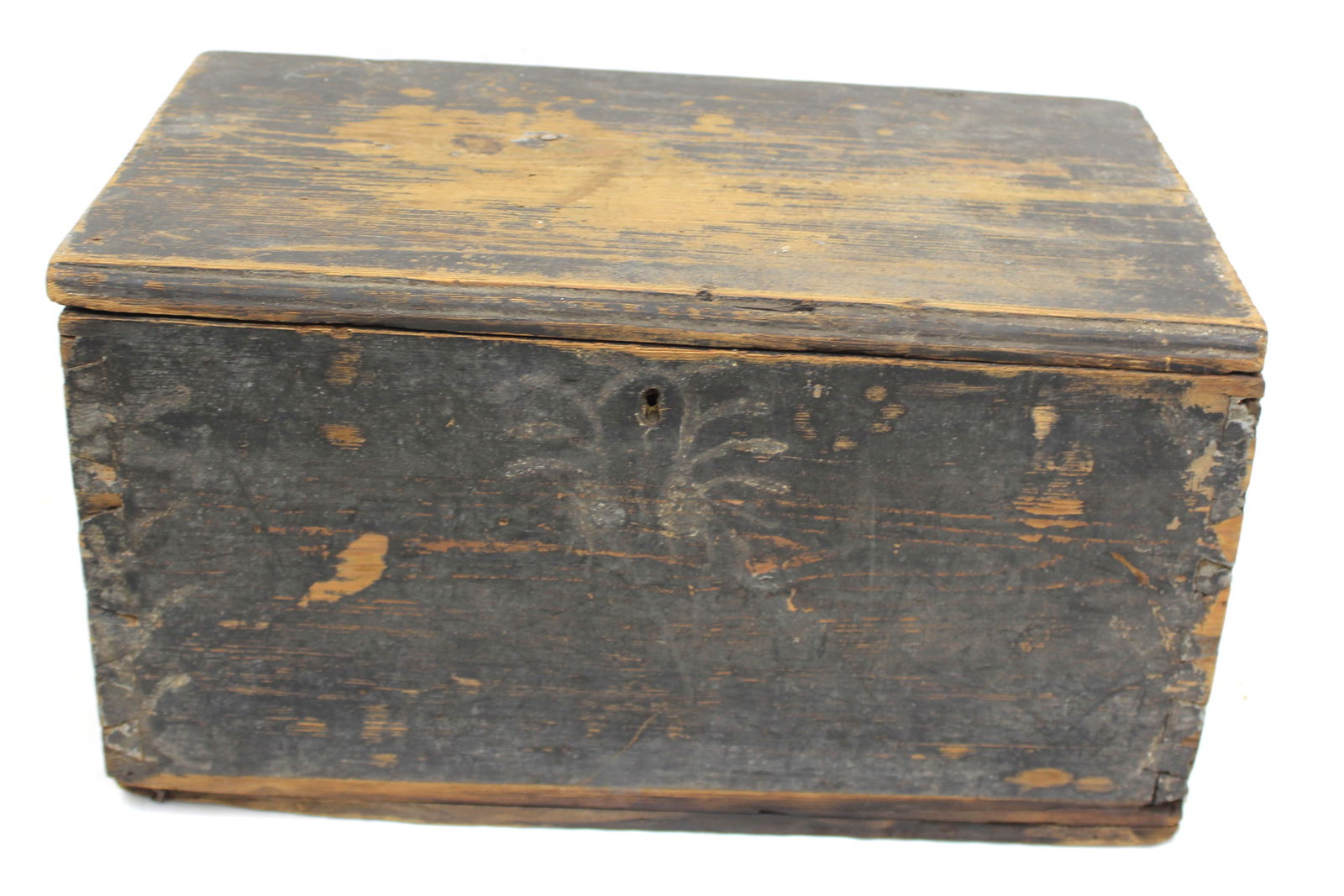 18thC hard pine box w paint dec - 10" tall x 18 1/2"x11 1/2" (1 of 10)
