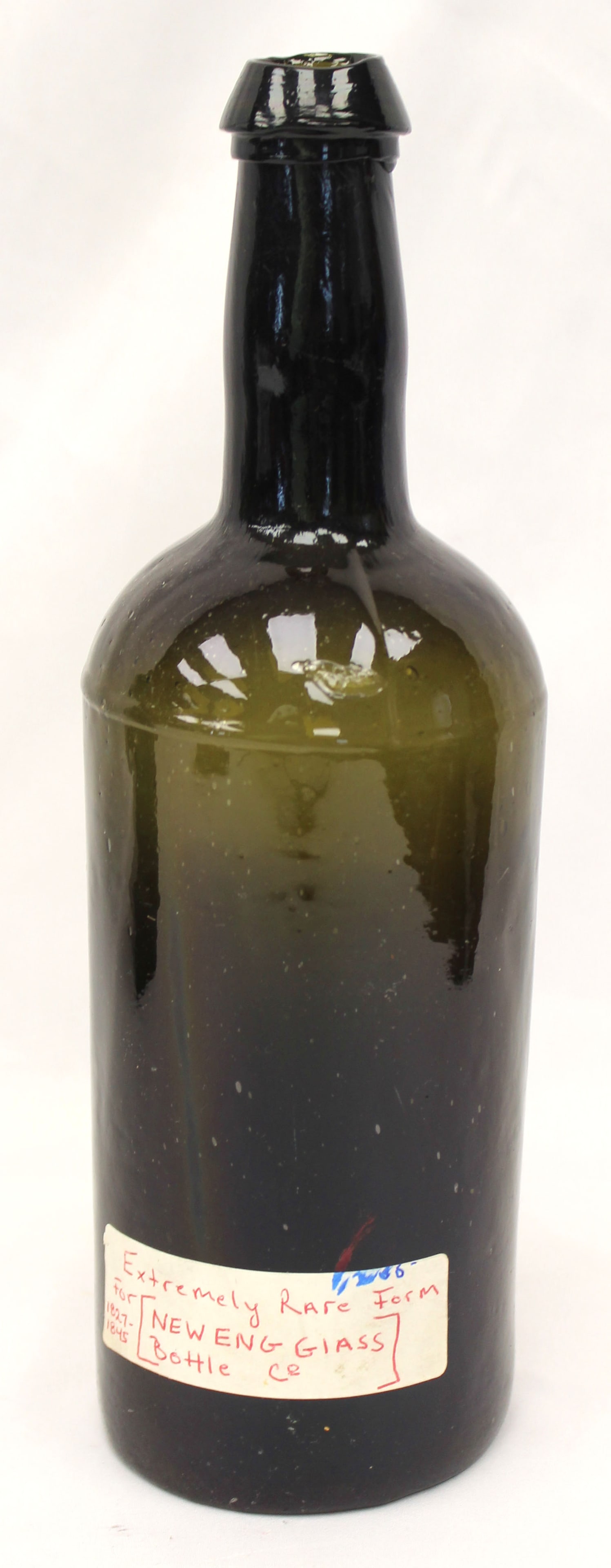 Early dark olive green glass bottle - 11" tall: Early dark olive green glass bottle - 11" tall