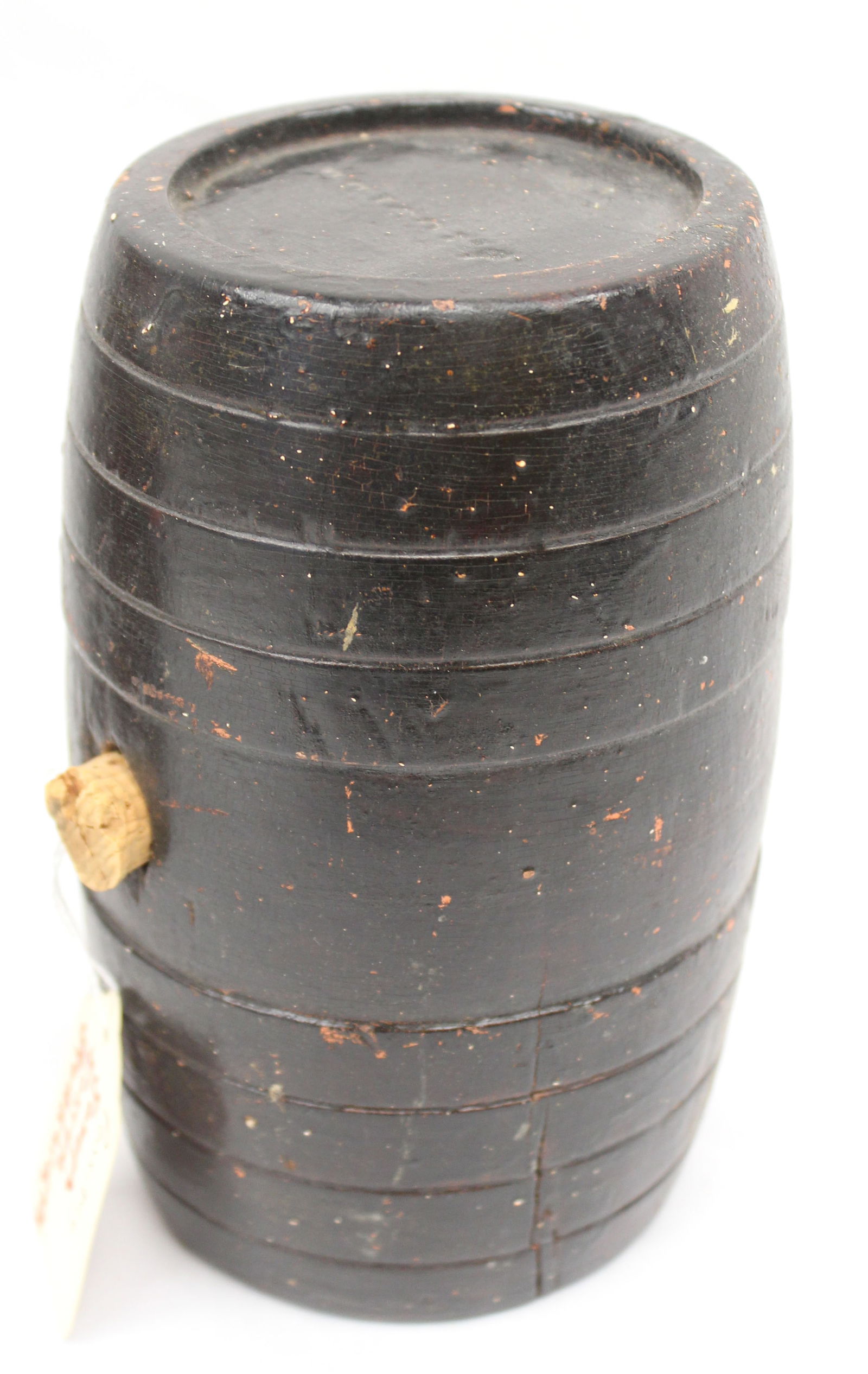 Antique wooden barrel form keg - 6 3/4" tall x 3 1/2" diam (1 of 5)