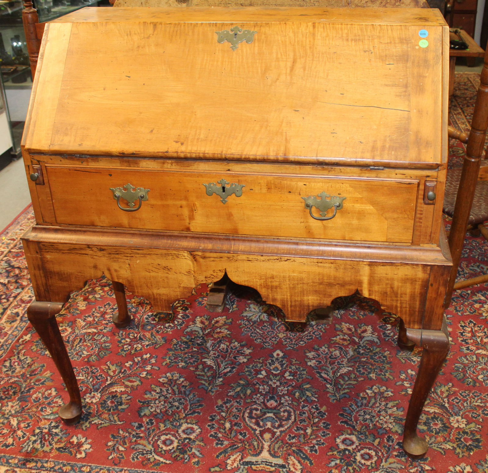 18thC maple desk on frame - 41" tall x 38" wide x 21" deep (1 of 7)