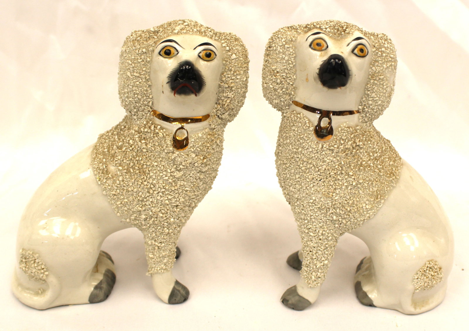 Pair of antique Staffordshire small confetti Spaniels - 6 1/2" tall: Pair of antique Staffordshire small confetti Spaniels - 6 1/2" tall