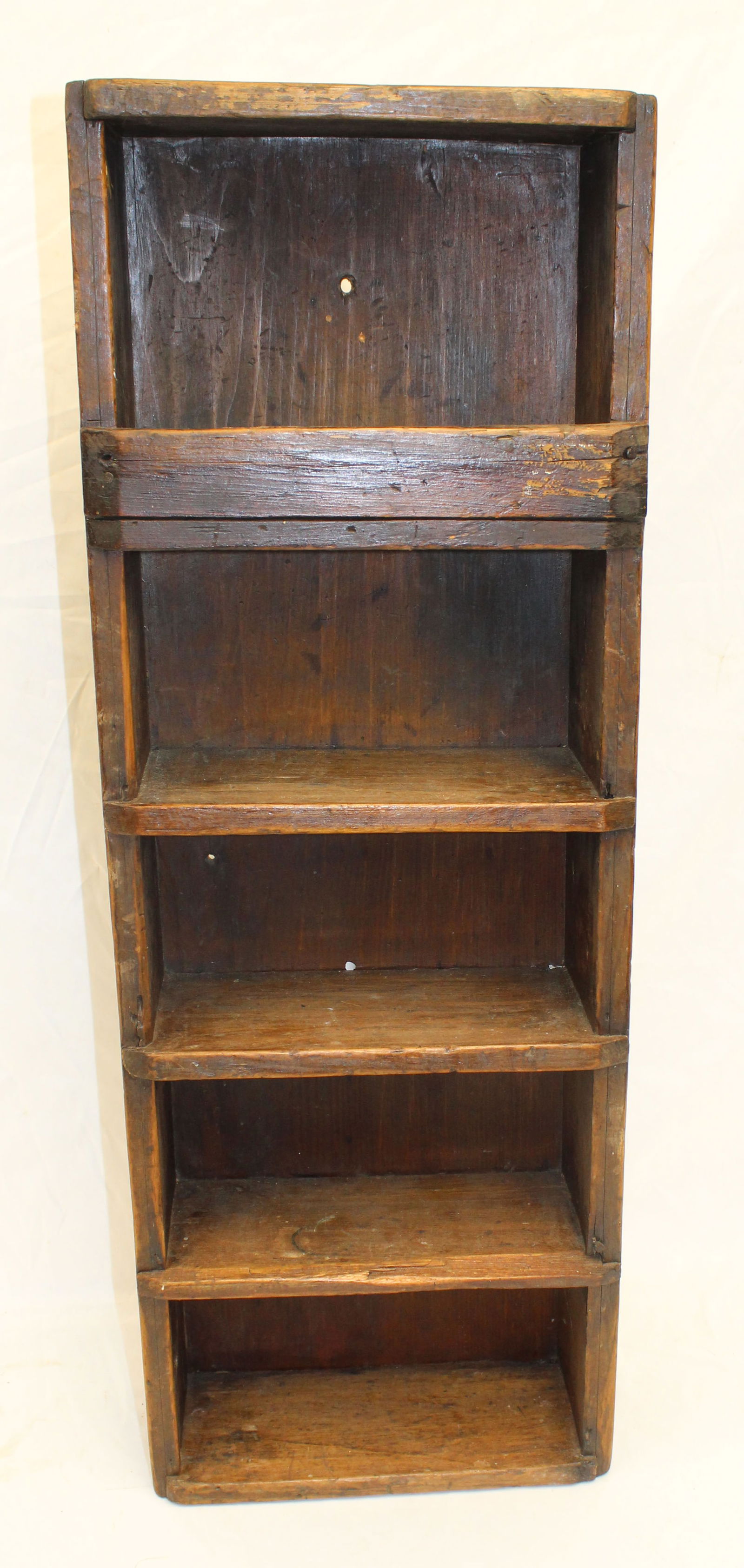 19thC hanging wall shelf - as found - 34" tall x 12" wide x 5" deep (1 of 5)