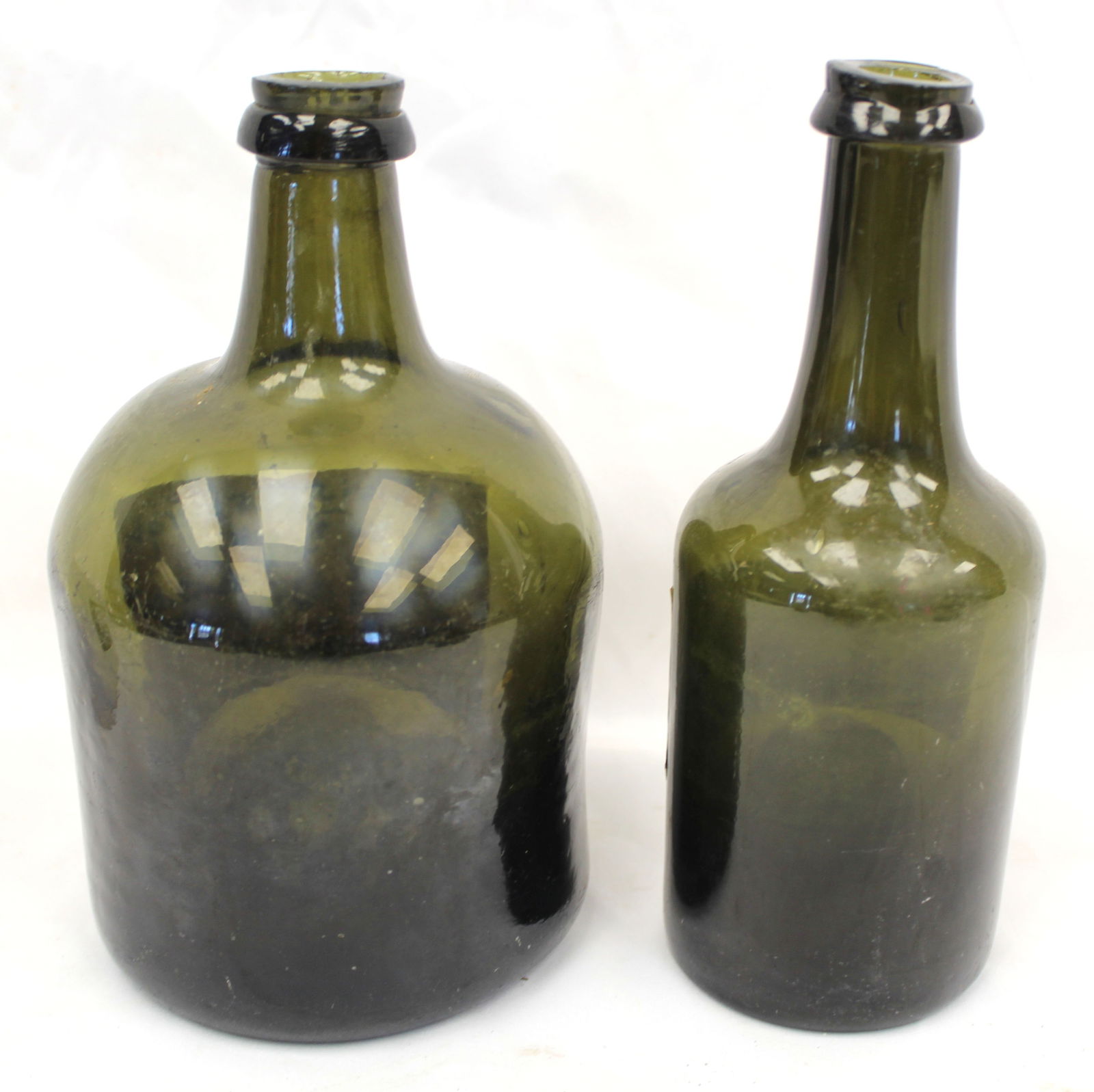 Lot of 2 early green glass bottles - 7 1/2" & 7 3/4" tall (1 of 8)