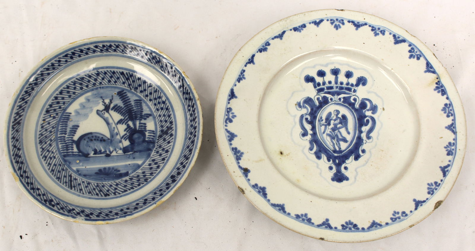 Lot of 2 antique blue & white Delft plates - 7" & 9" diam (1 of 7)