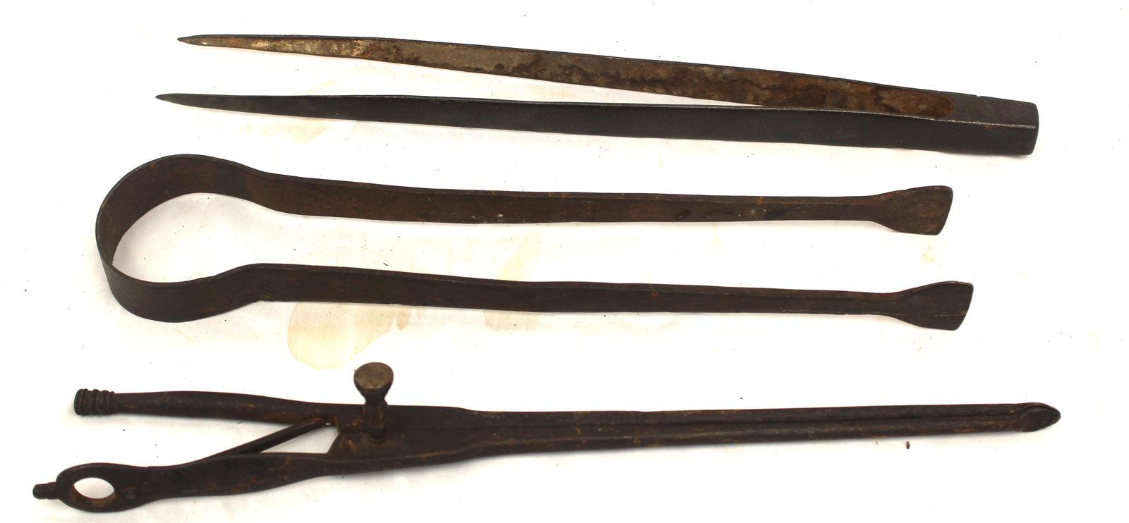 Lot of 3 antique iron tongs - 13 1/2" - 15 1/2" long: Lot of 3 antique iron tongs - 13 1/2" - 15 1/2" long