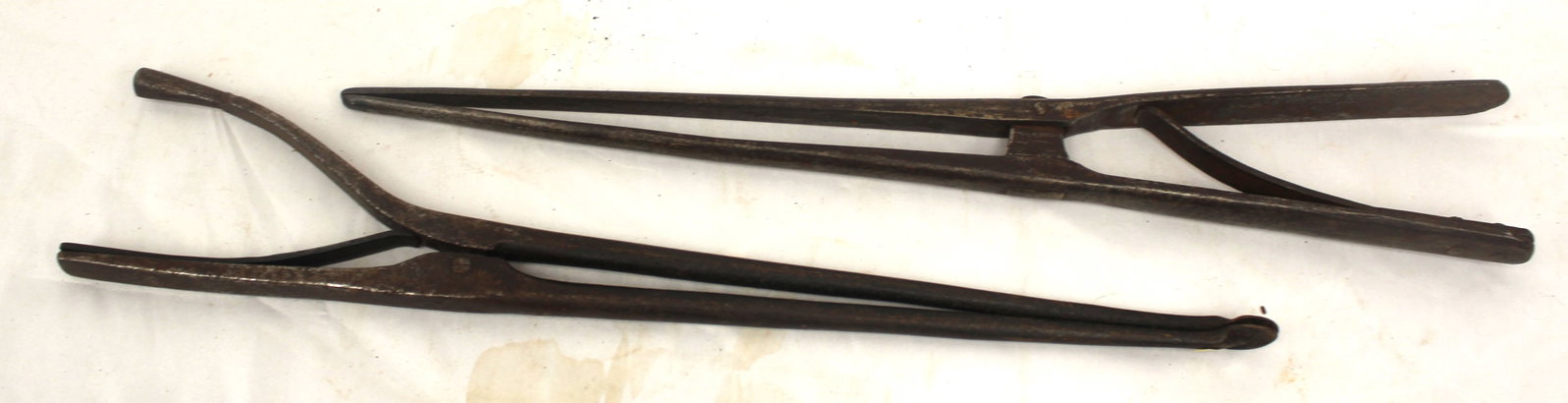 Lot of 2 antique iron pipe tongs - 15 1/2"- 15 3/4" long: Lot of 2 antique iron pipe tongs - 15 1/2"- 15 3/4" long