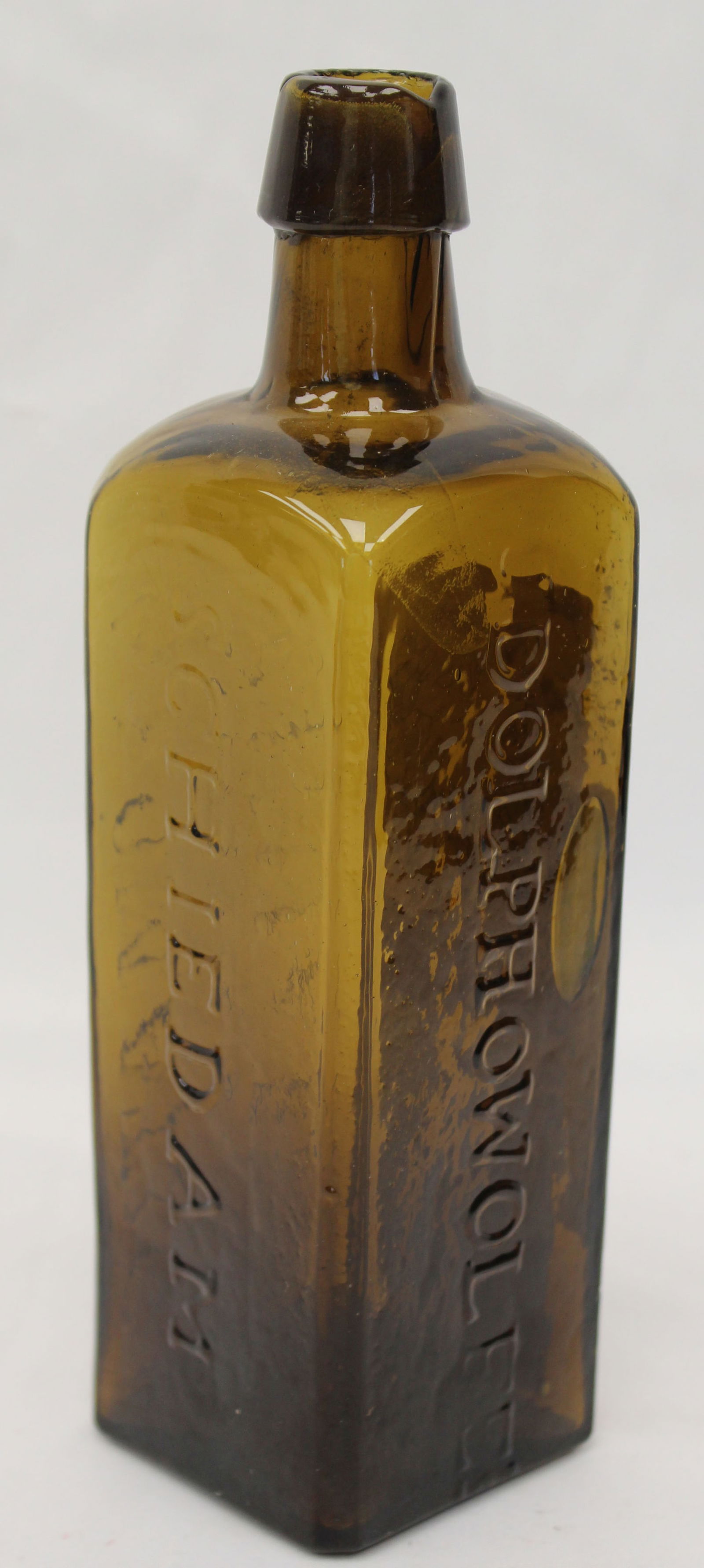 Early amber glass bottle "Aromatic Schnapps" "SCHIED AM" - 8 1/4" tall (1 of 6)