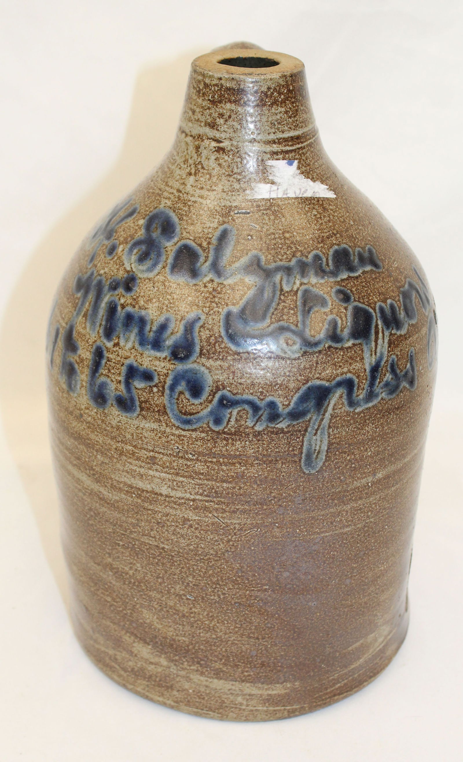 Antique stoneware merchant's jug w cobalt "H.Salzman Wines & Liquors" dec - 12" tall: Antique stoneware merchant's jug w cobalt "H.Salzman Wines & Liquors" dec - 12" tall