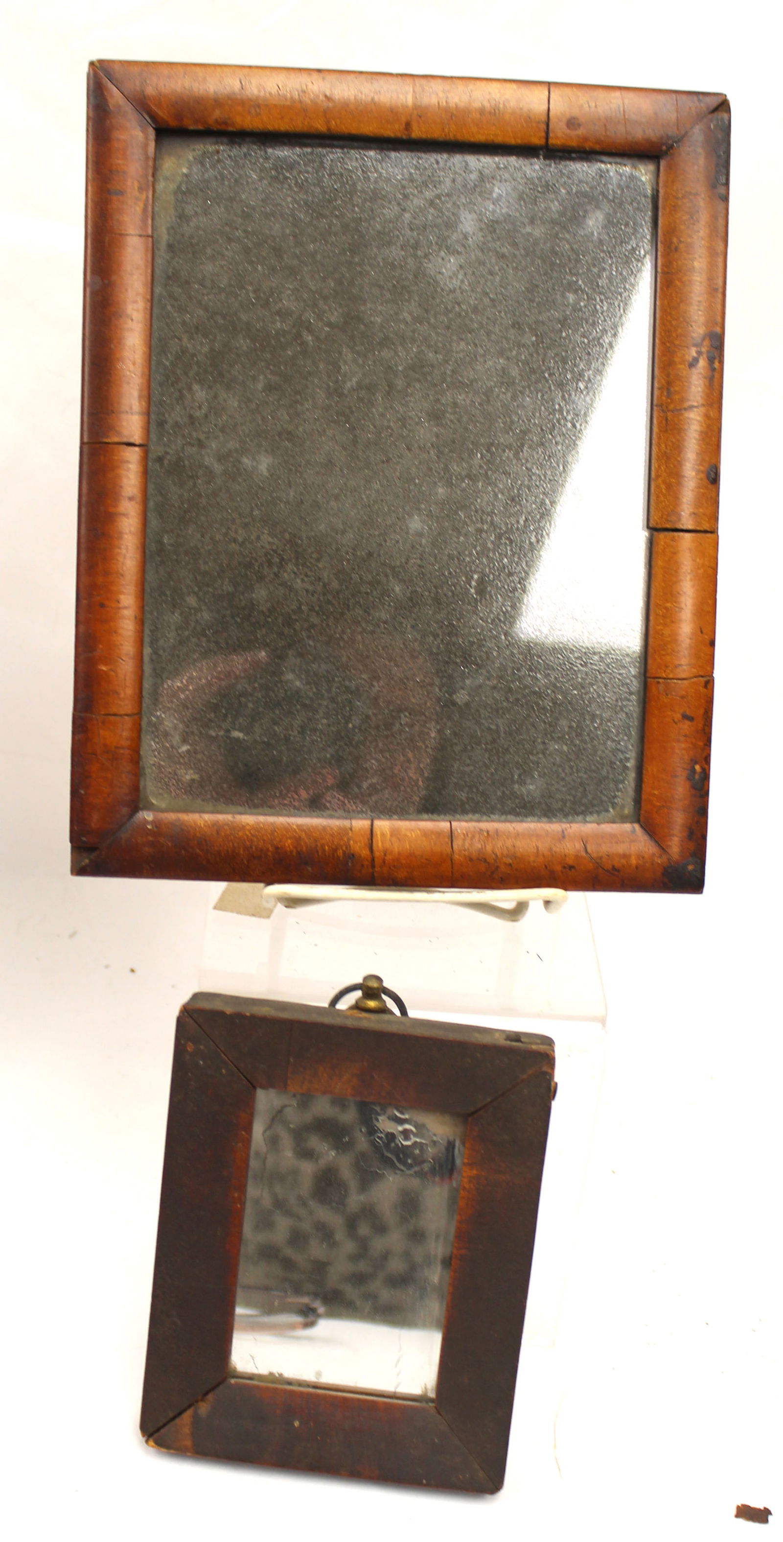 Lot of 2 antique wooden framed mirrors - 5 3/4" x4 1/2" & 9 1/2"x10 1/4" (1 of 9)
