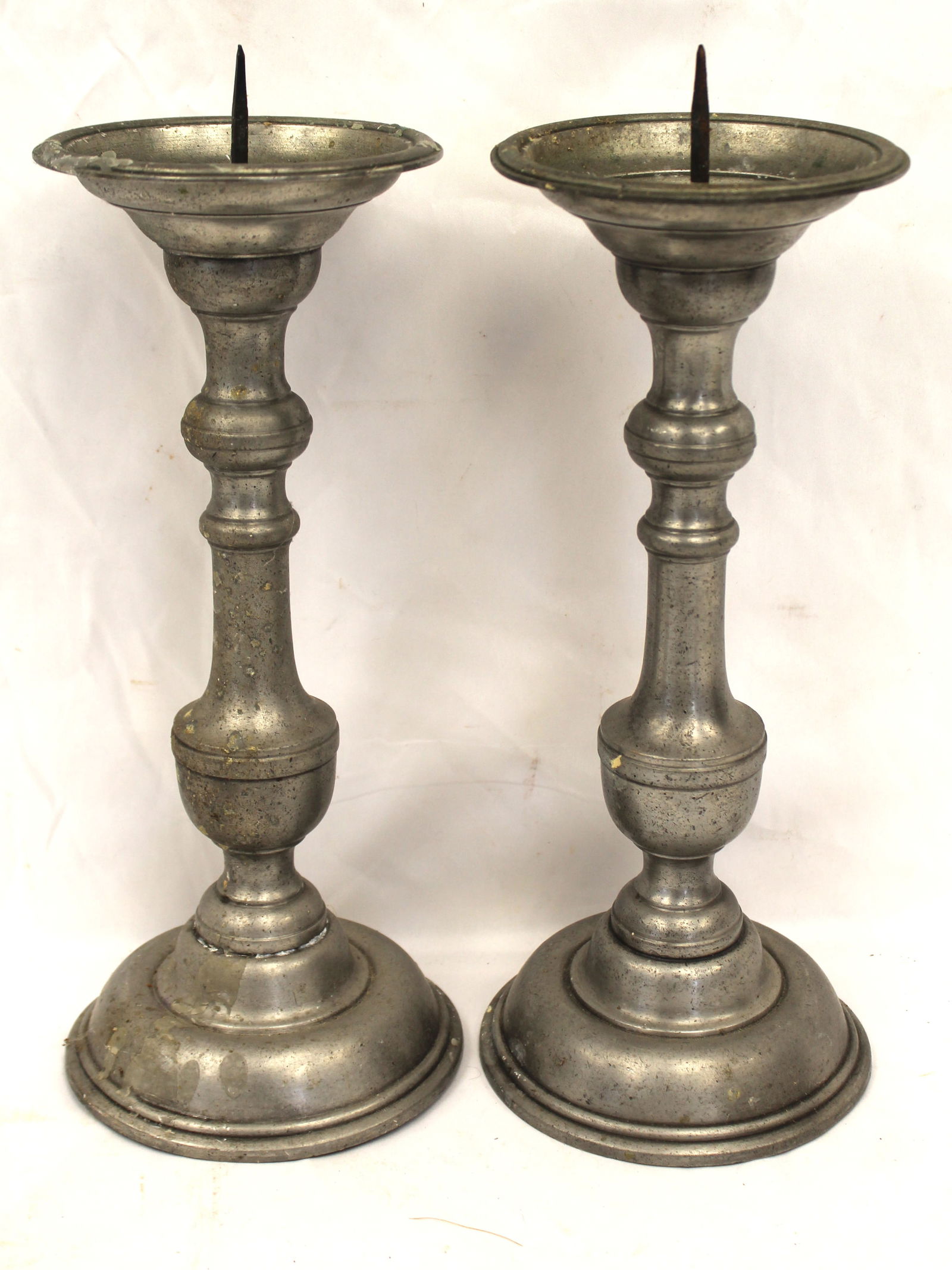Pair of antique pewter pricket candlesticks - 14" tall (1 of 7)
