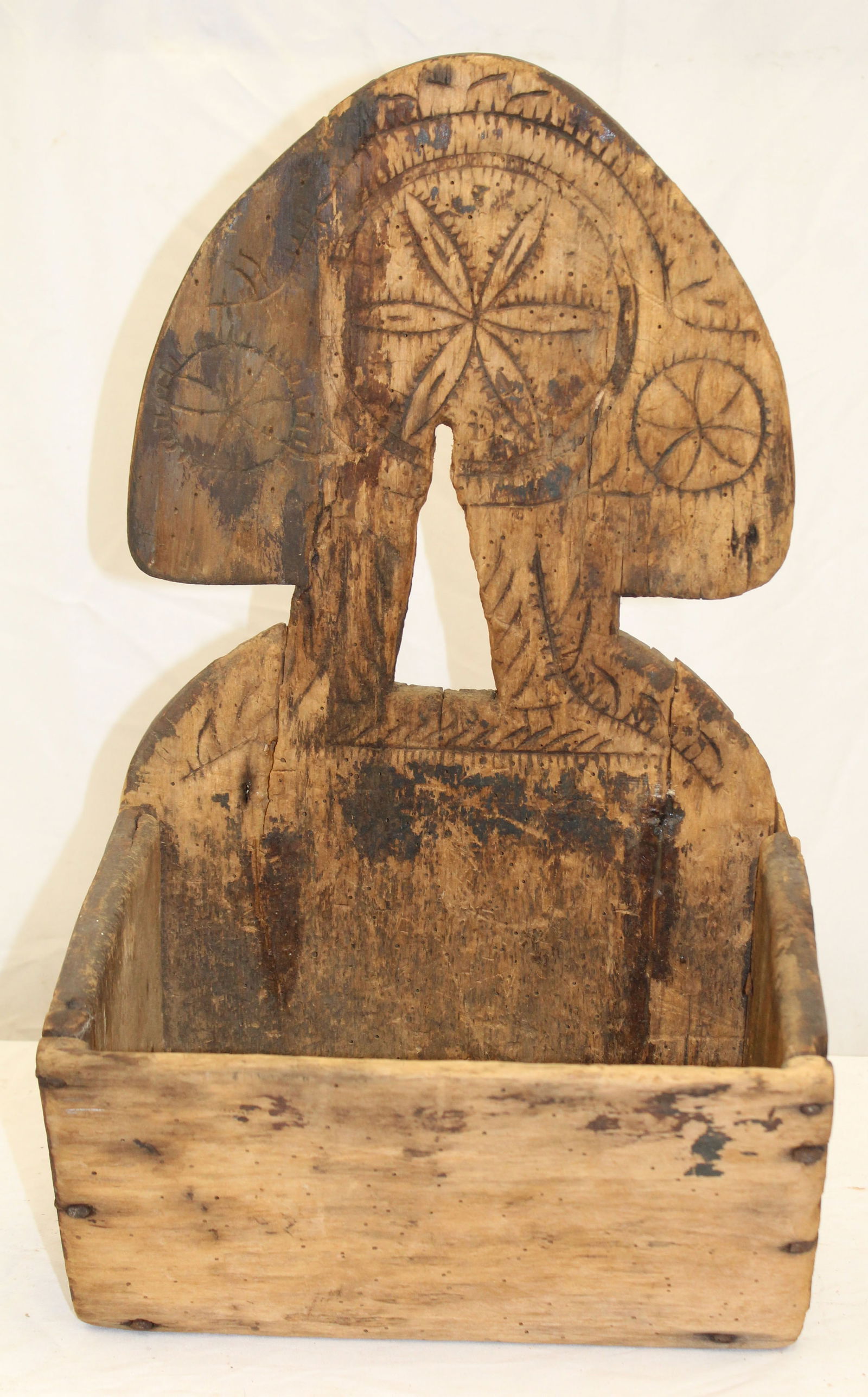 Antique carved wooden wall box - 19" tall x 11"x7" (1 of 7)