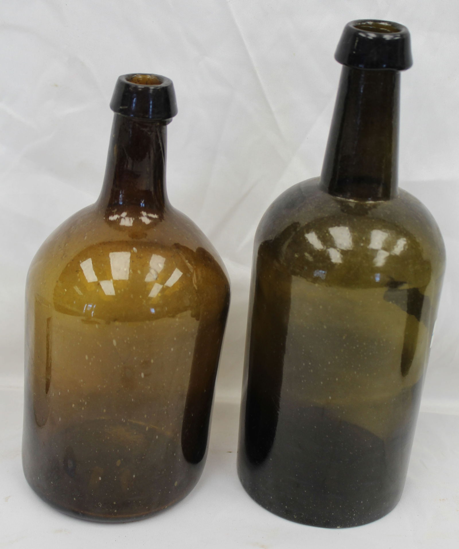 Lot of 2 early amber glass bottles - 9 1/2" & 10" tall (1 of 5)