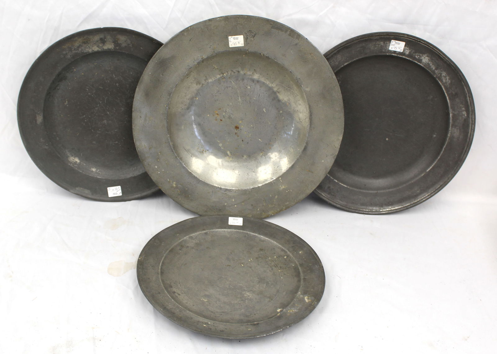 Lot of 4 antique pewter chargers - 12"-15" diam (1 of 9)