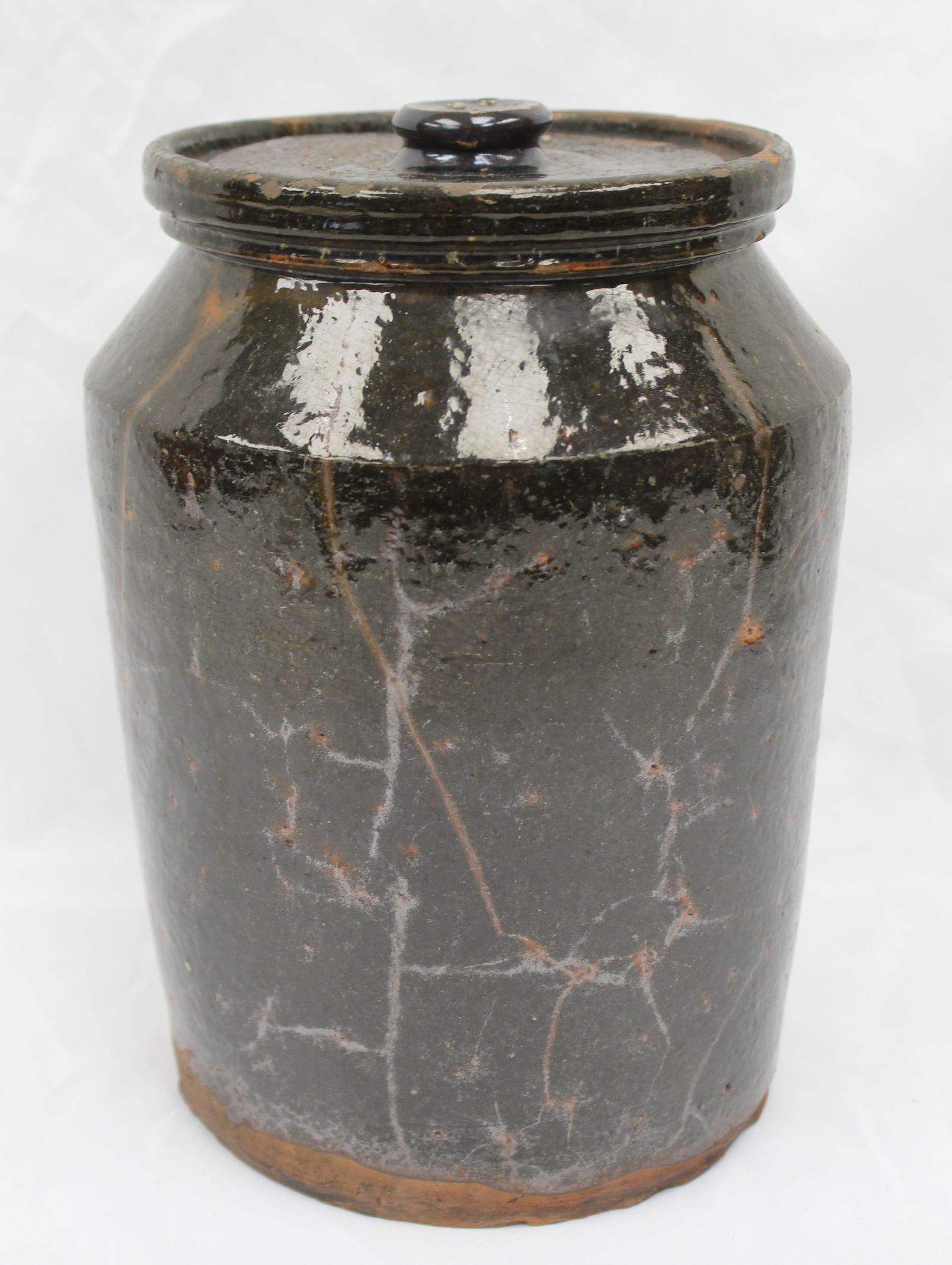 Antique redware jar w lid - 10 1/2" tall (1 of 7)