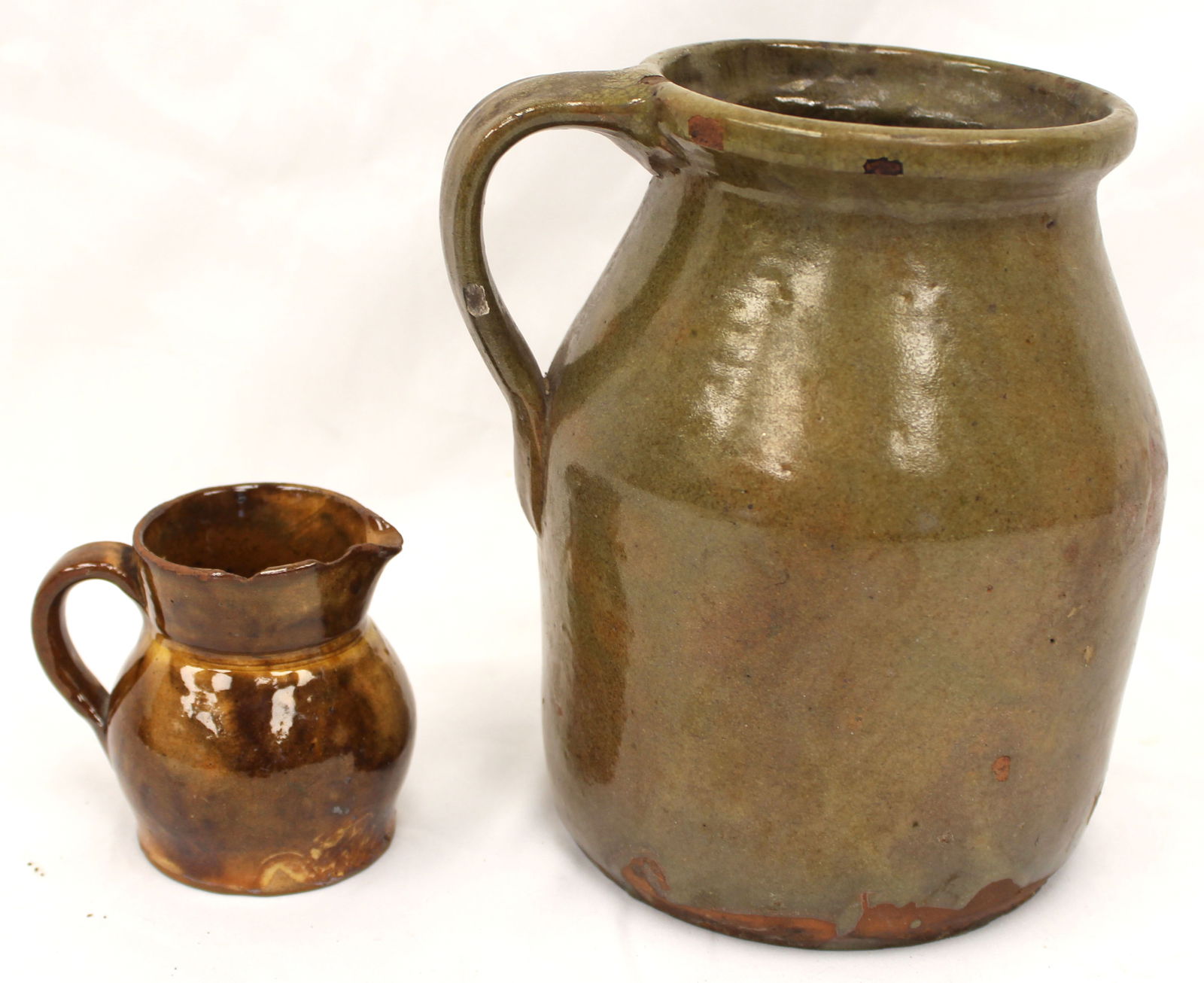 Antique redware pitcher & creamer - 3 3/4" & 8" tall (1 of 11)
