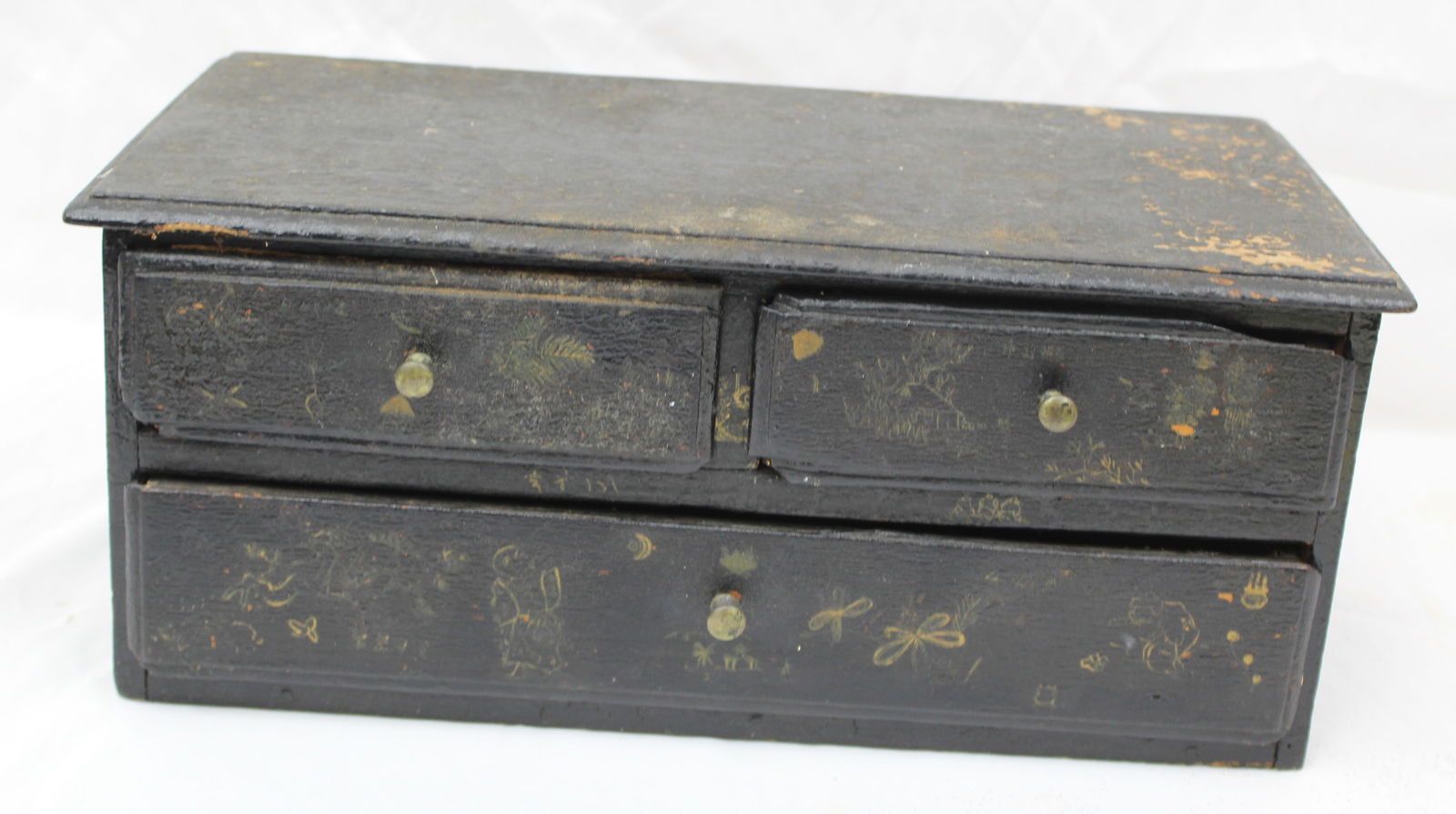 Antique wooden painted 2 over 3 set of drawers in black - 6 1/2" tall x 15 1/2" wide x 8" deep (1 of 6)