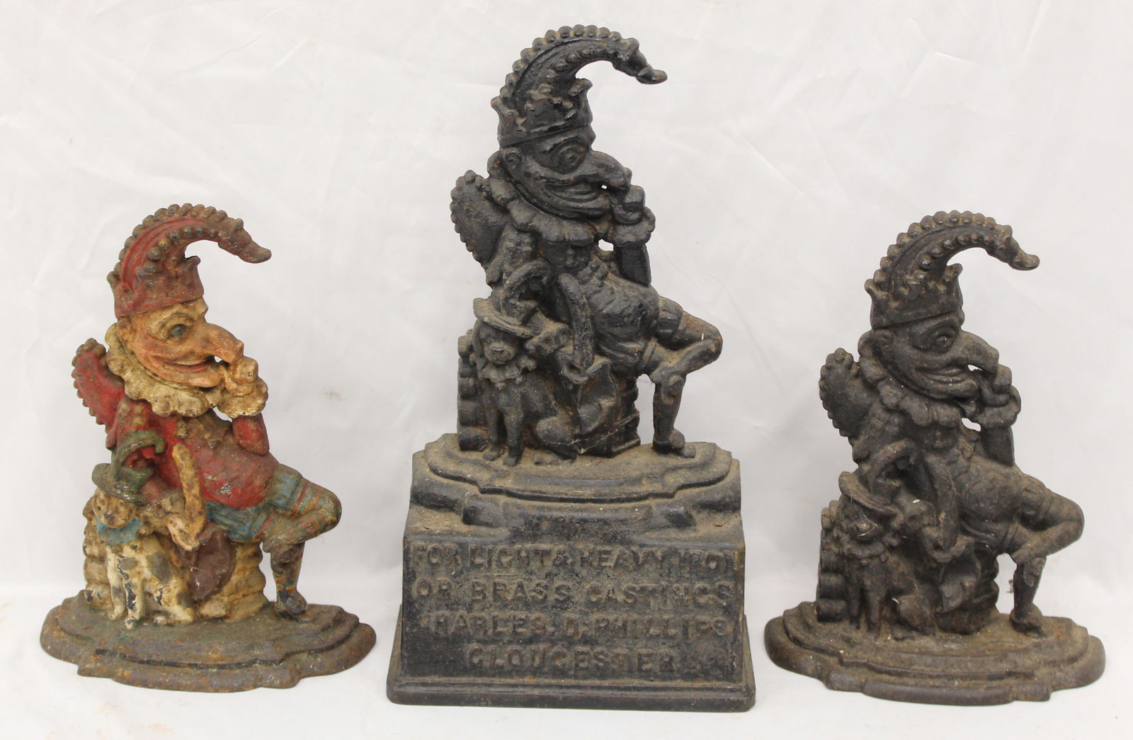 Lot of 3 cast iron "Punch" doorstops - 12" - 18" tall (1 of 8)