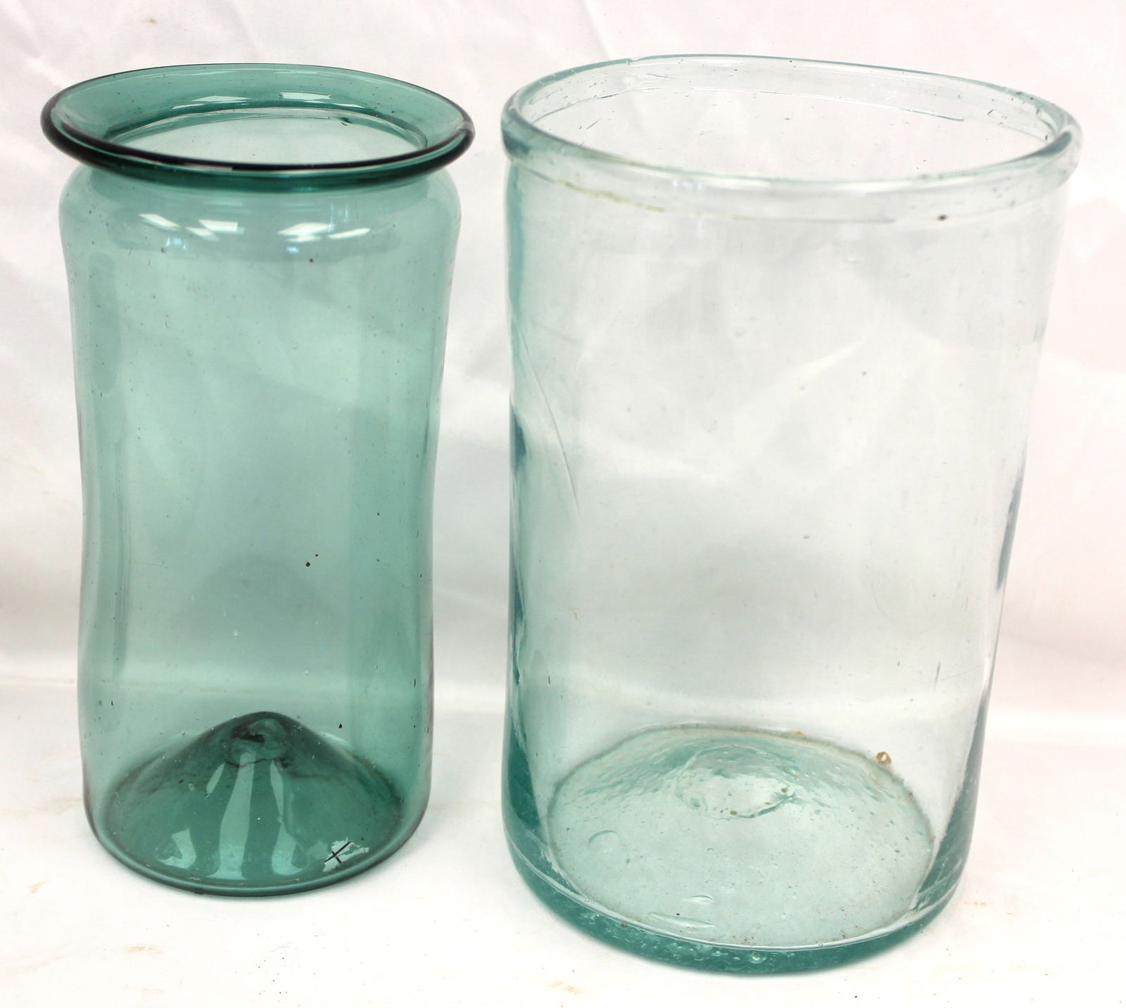 Lot of 2 early aqua glass jars - 7 3/4" & 8" tall: Lot of 2 early aqua glass jars - 7 3/4" & 8" tall