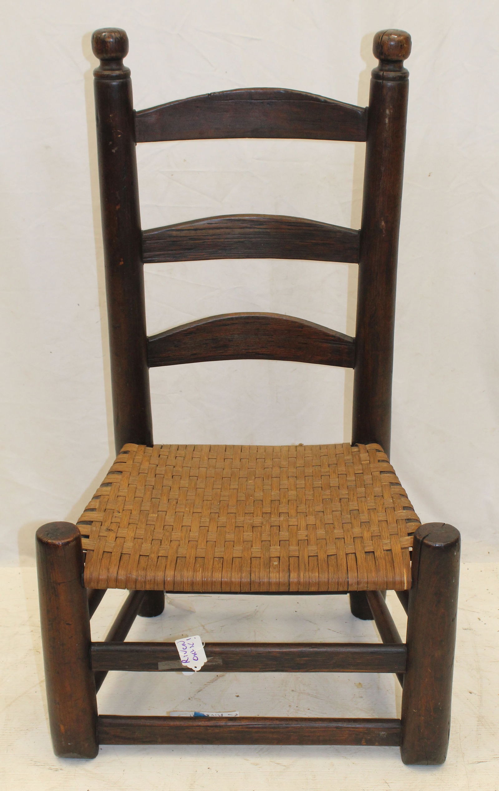 18thC 3 slat robust ladderback chair - has note attached that it was published in Nutting's book - (1 of 12)
