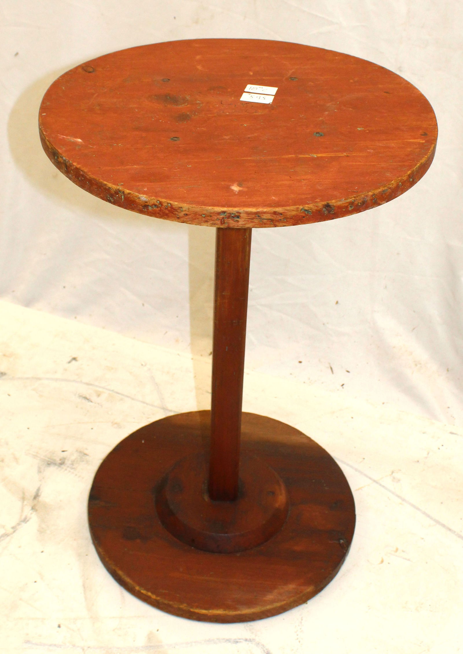 18thC candlestand w round top & base - 23" tall x 15 1/2" diam top (1 of 6)