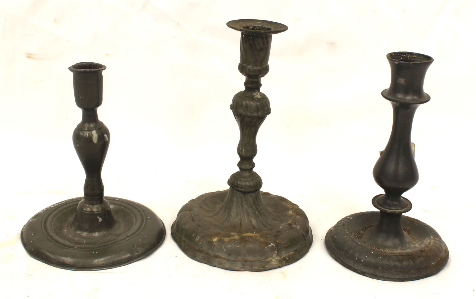 Lot of 3 antique pewter candlesticks - 6 1/2"-8" (1 of 8)