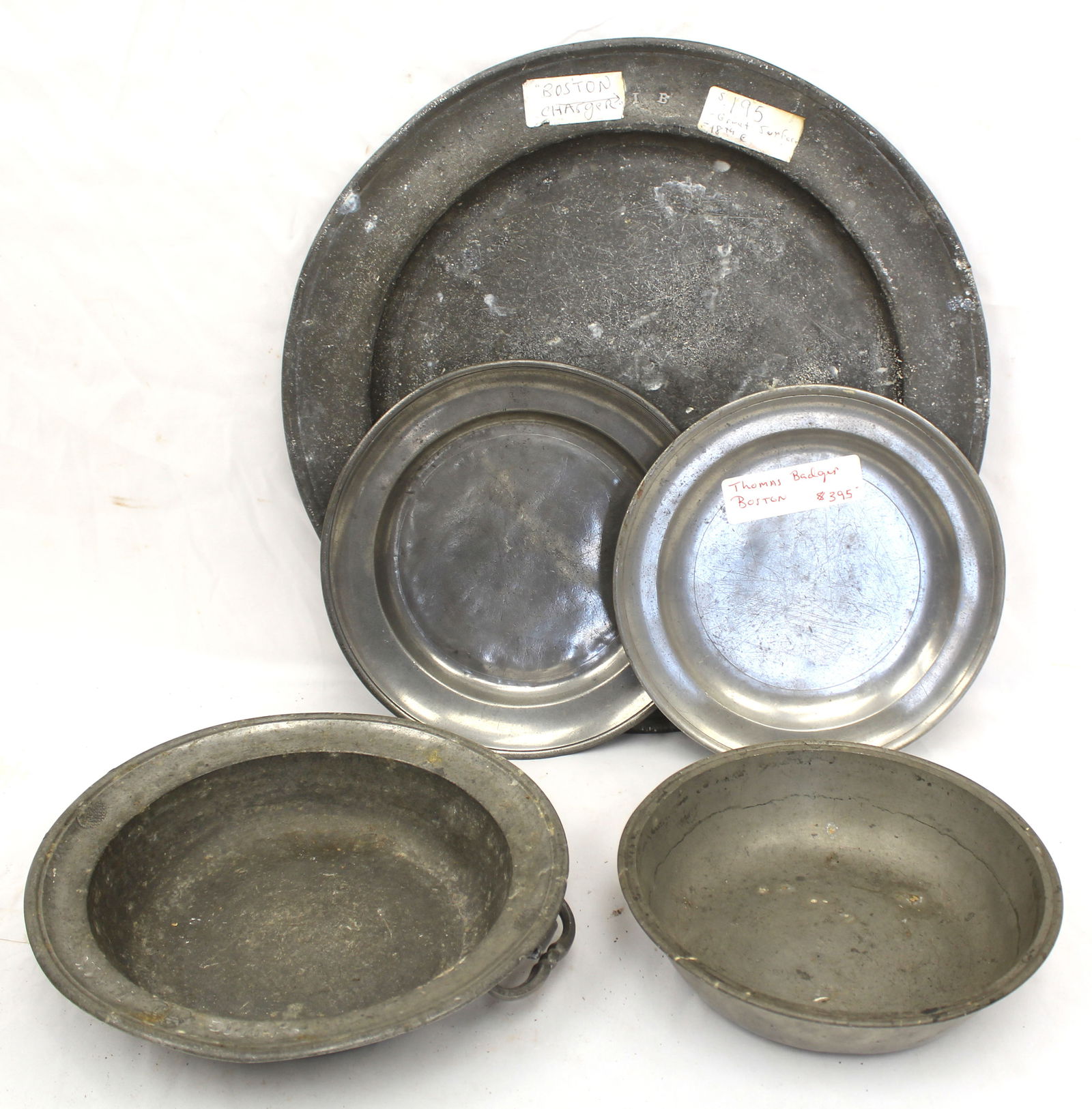 Lot of 5 pewter items incl charger, plates & bowls - 8 1/2"-15" diam (1 of 14)