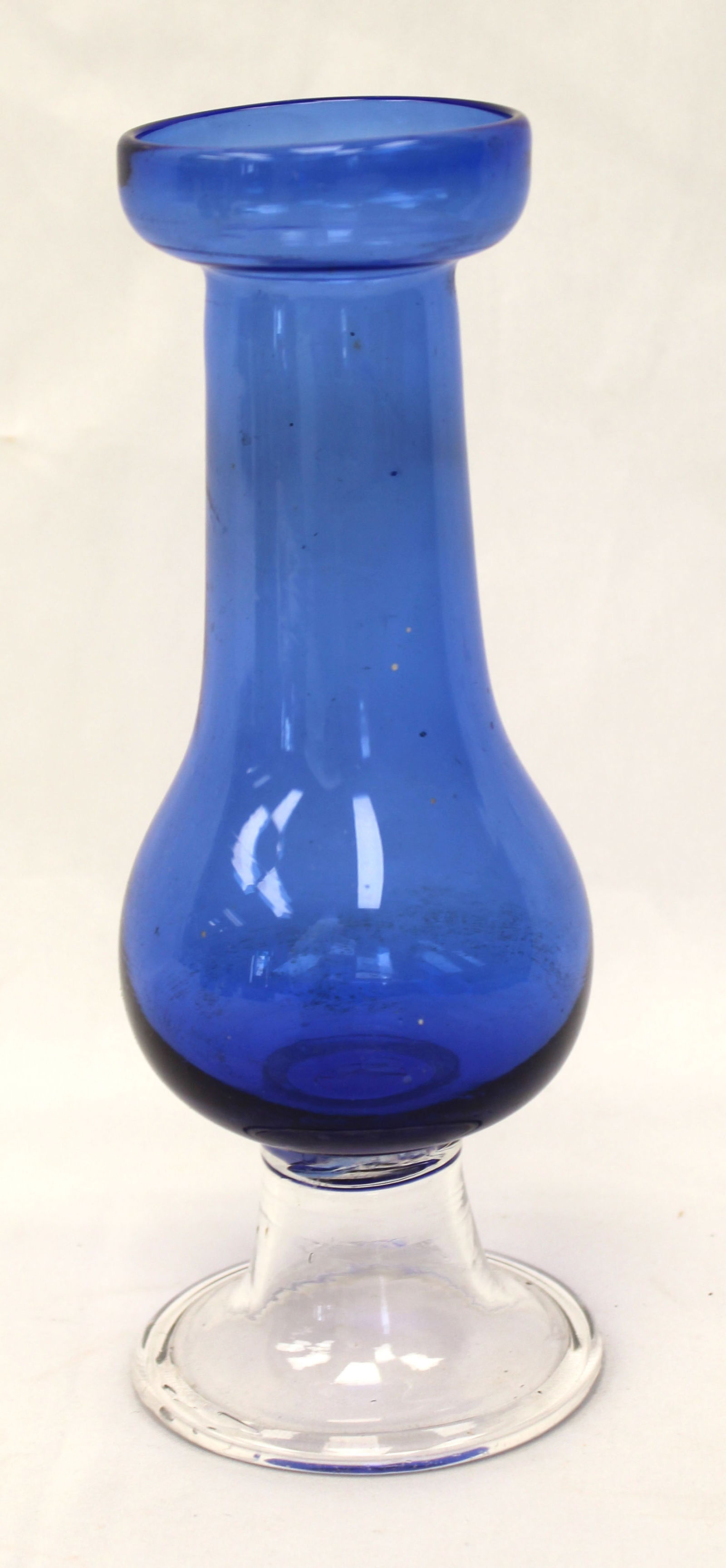 Early cobalt glass vase w clear glass base - 7 1/2" tall (1 of 5)