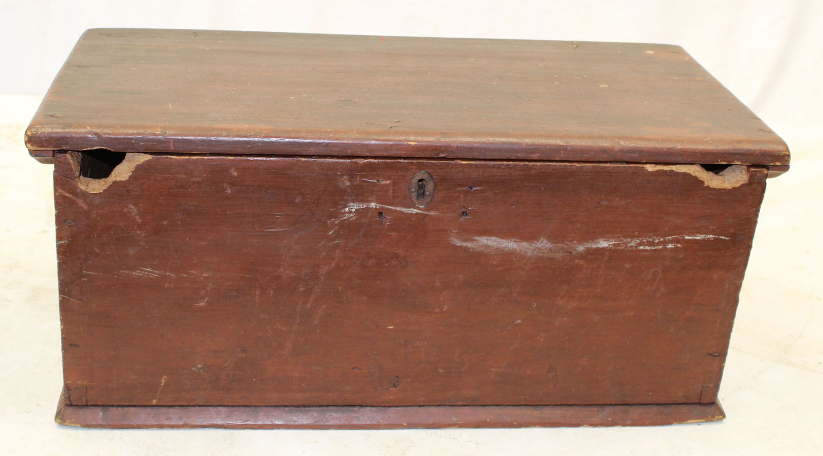 18thC American pine lift top box in old surface w "1764" on back - 12" tall x 28" wide x 15" deep (1 of 7)