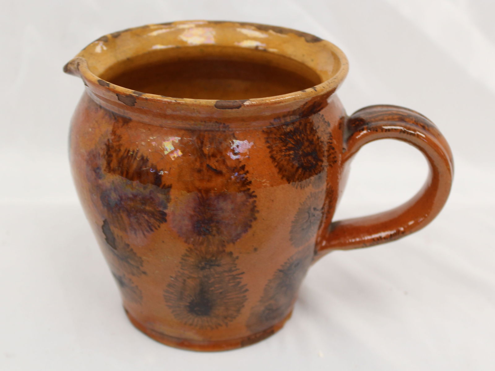 Antique redware pitcher - 5" tall x 7" wide (1 of 6)