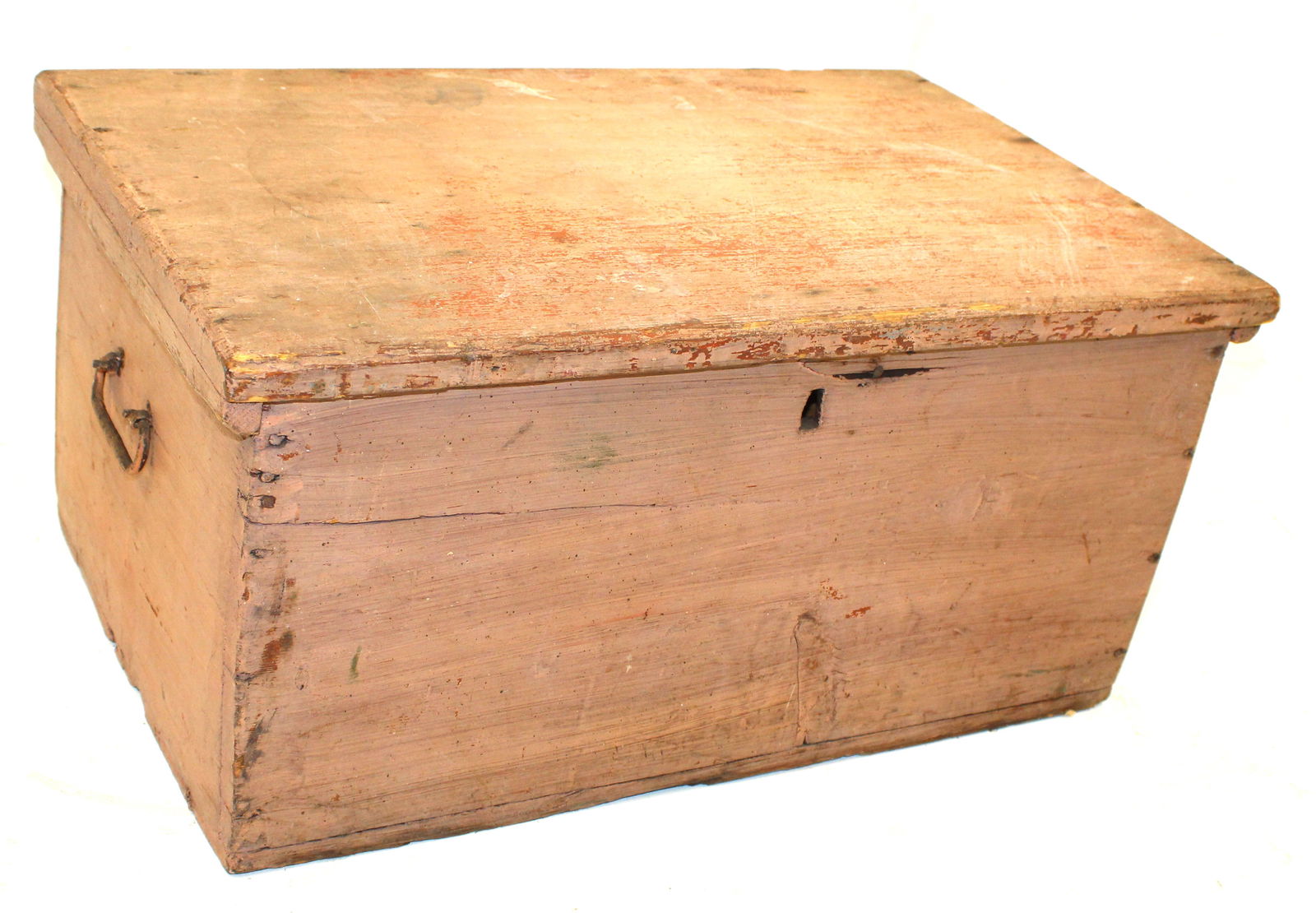 18thC box in old salmon paint - 12" tall x 25 1/2" wide x 15 1/2" deep (1 of 6)